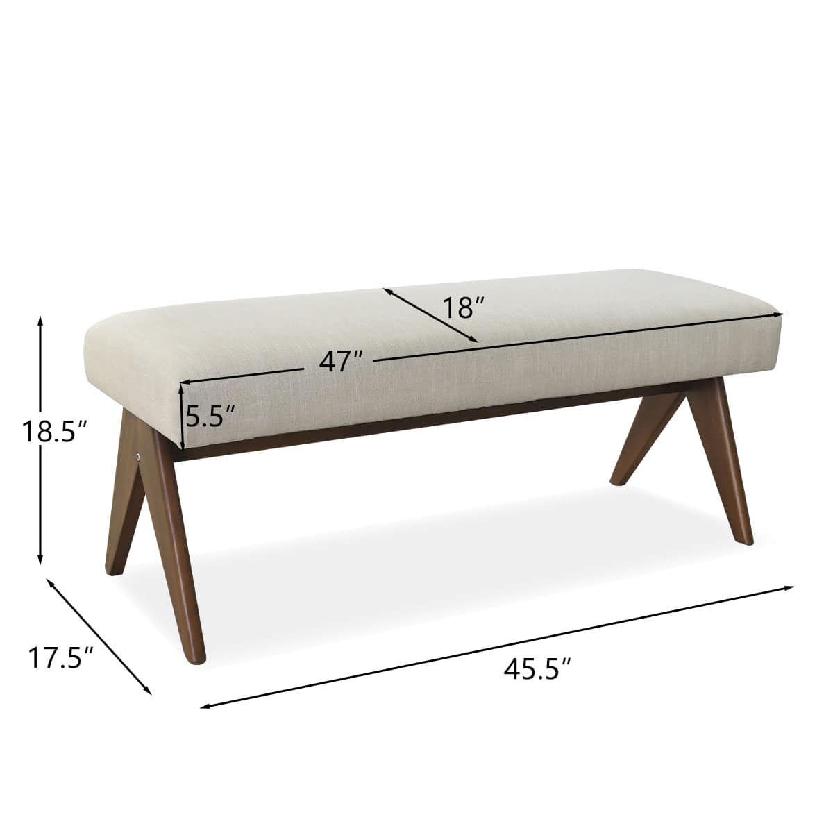 Maison Boucle Modern 47 Inch Beige Upholstered Bench with V-Shaped ...