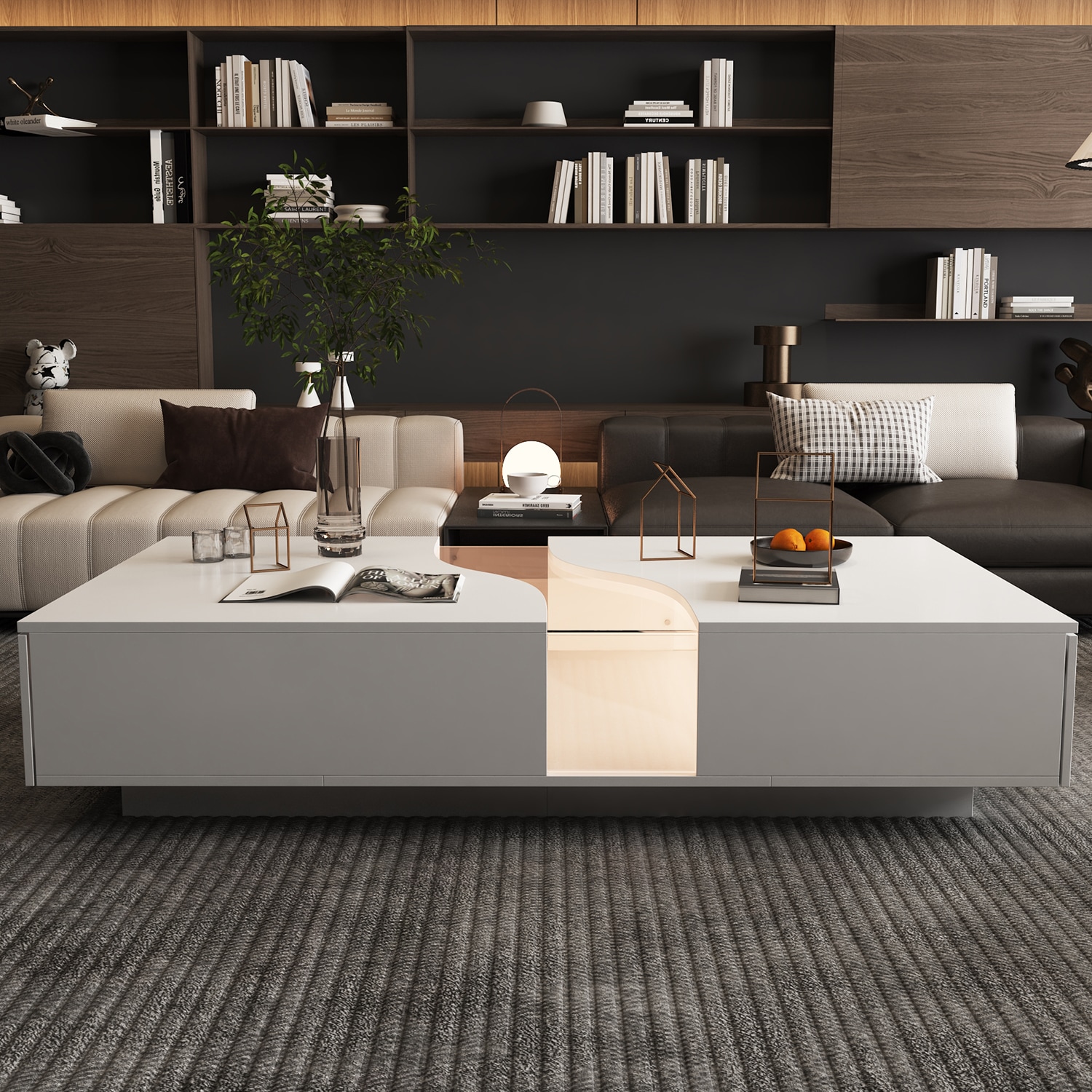 FUFU&GAGA White MDF Modern Coffee Table with Storage
