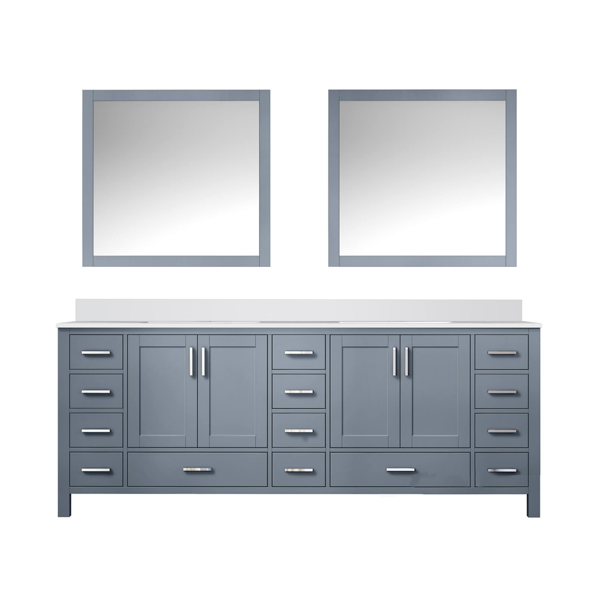 Lexora LJ342284DBWQM34 Jacques 84-in Dark Grey Undermount Double Sink Bathroom Vanity with White Quartz Top (Mirror Included)