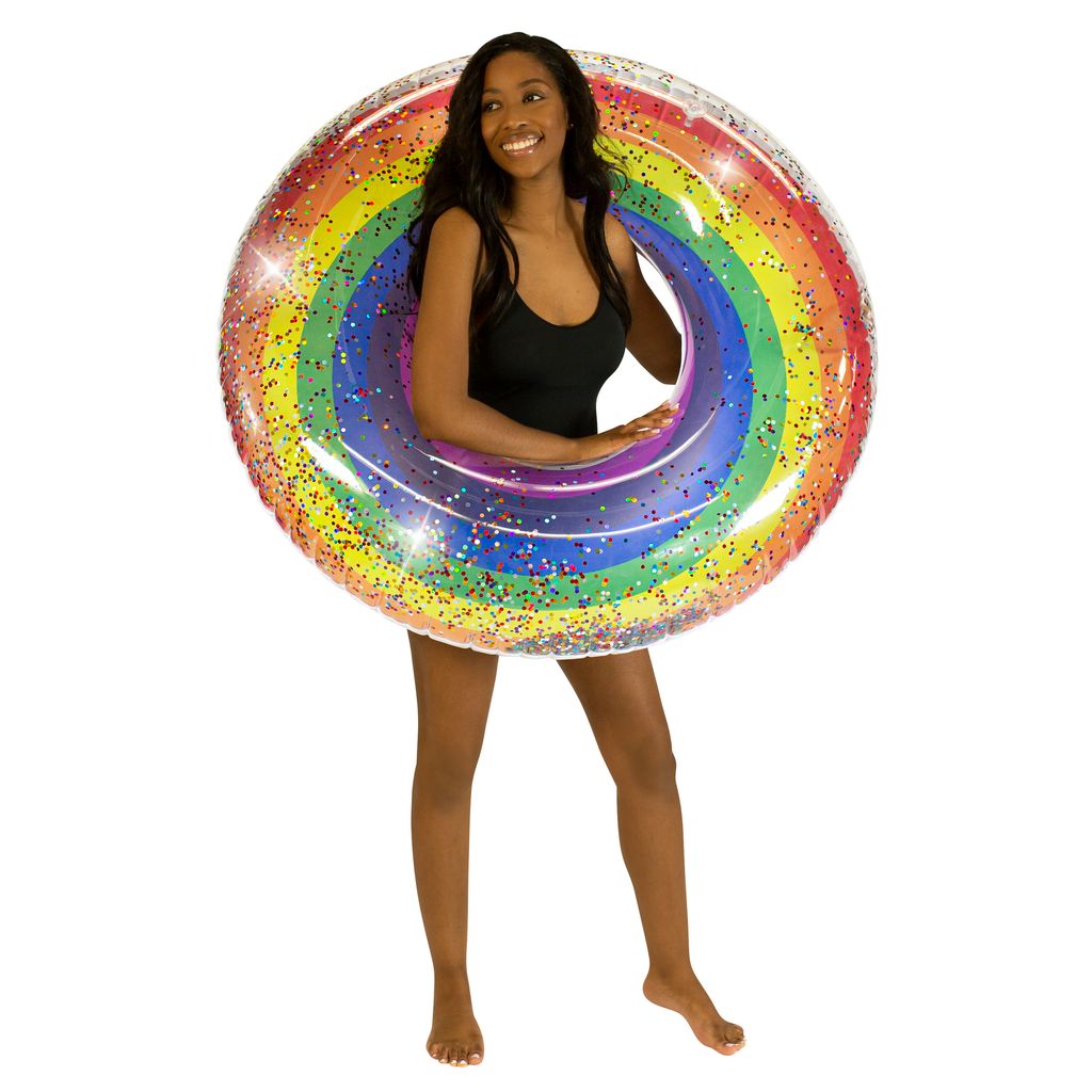 PoolCandy Rainbow Collection Glitter Pool Tube 48in - Classic Rainbow ...