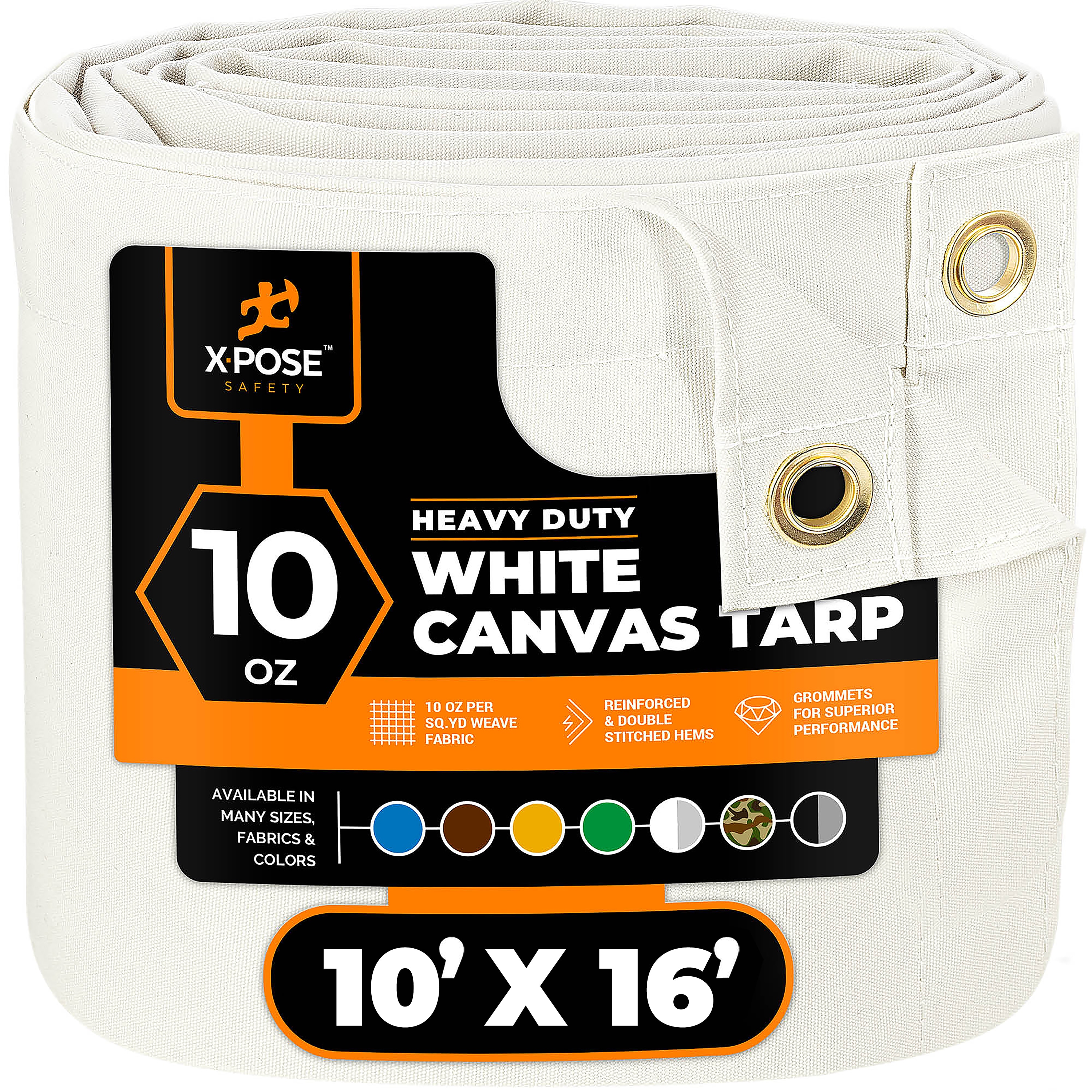 XPOSE SAFETY CTW10-1016-X 10-ft x 16-ft White Water resistant Commercial Canvas 14-mil Tarp