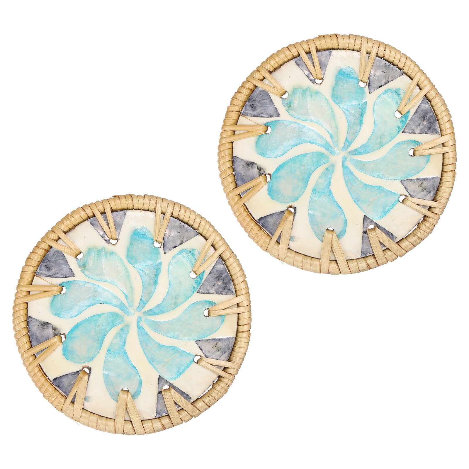 Unique Bargains 2pcs Handmade Woven Rattan Coasters Heat-Resistant Drink Coasters for Coffee Table Dining Room Kitchen Coffee Wine Decor Blue Water Drops #S26042800UX6332