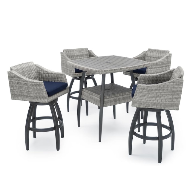 Patio Set With Blue Sunbrella Cushions, Wicker Bar Height Patio Tables And Chairs