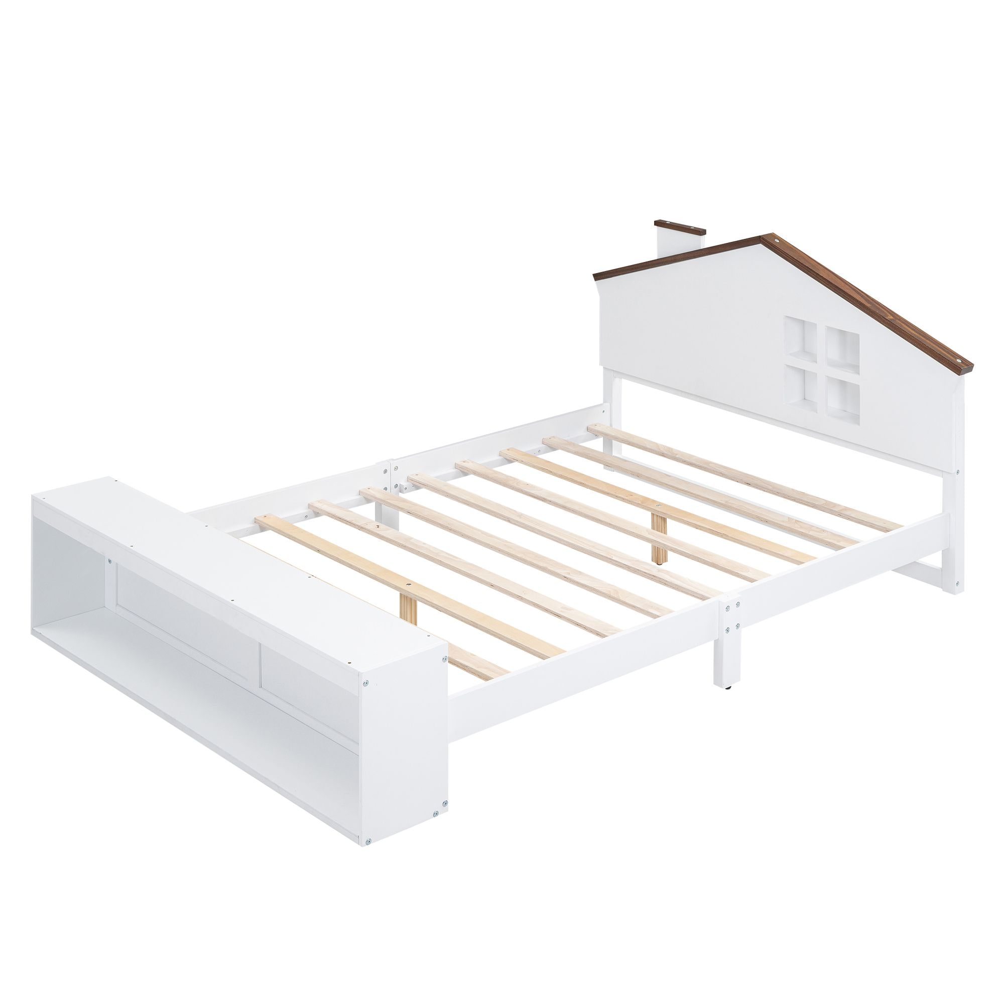 Nestfair Contemporary Full Size Platform Bed in White with LED Lights ...