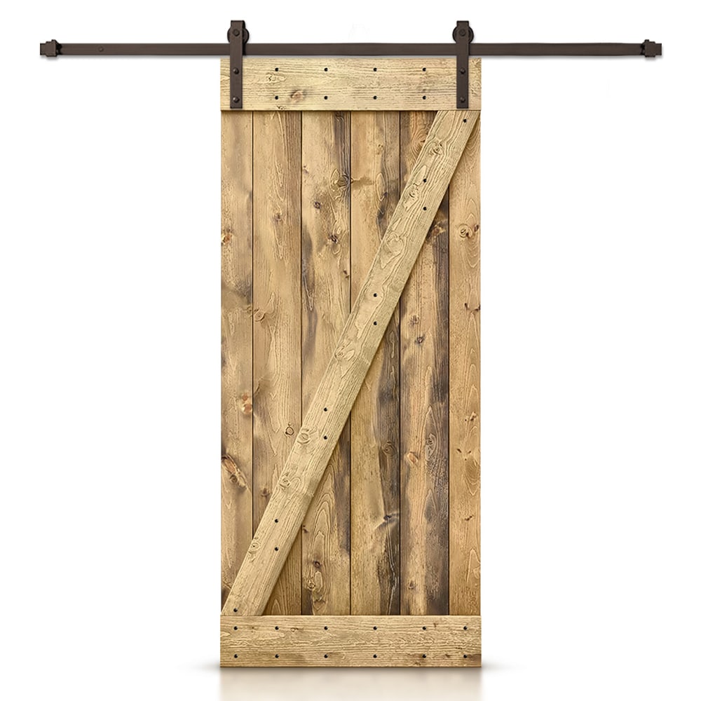 CALHOME 42 in. x 84 in. Distressed Z Series Weather Oak Stained Pine Wood Interior Sliding Barn Door with Hardware Kit