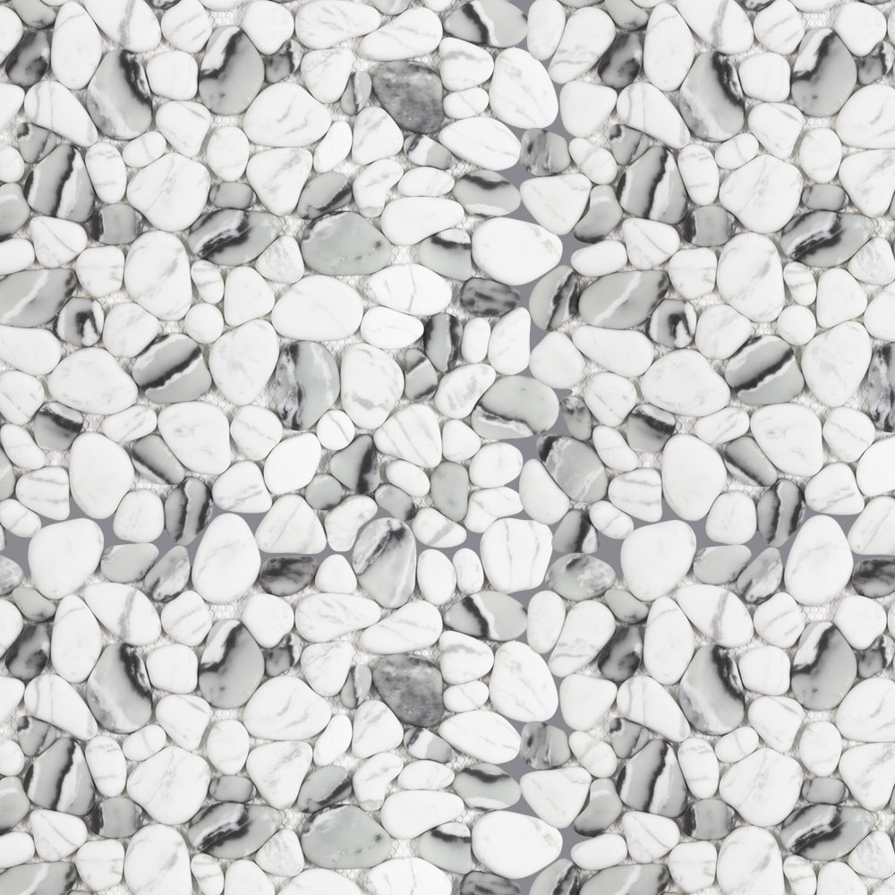 Elida Ceramica LW2003007 Pebble Creek Marble 12-in x 12-in Carrara-look Glass Marble look Pebble Mosaic Floor and Wall Tile ( 0.99-sq ft Piece )