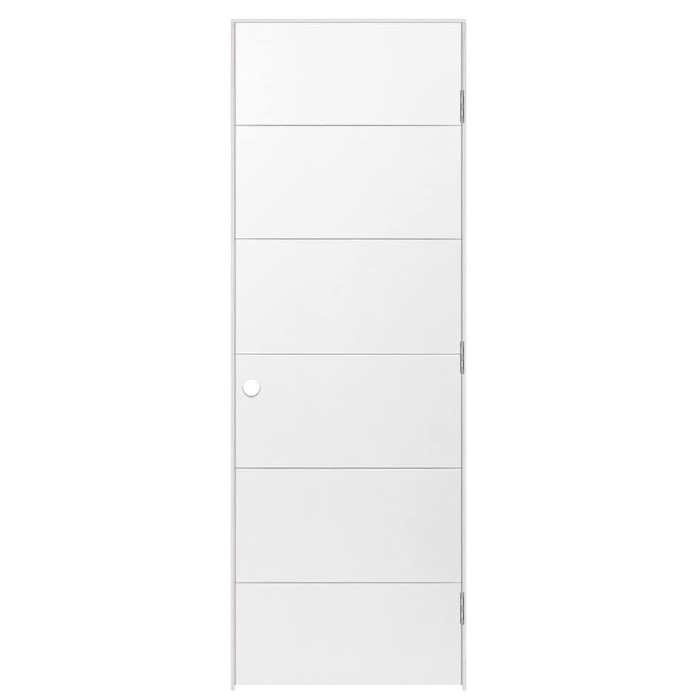 Masonite 1446490 28-in x 80-in Primed Hollow core Flush Left hand Smooth Primed Molded composite Flat Jamb Single Prehung Interior Door