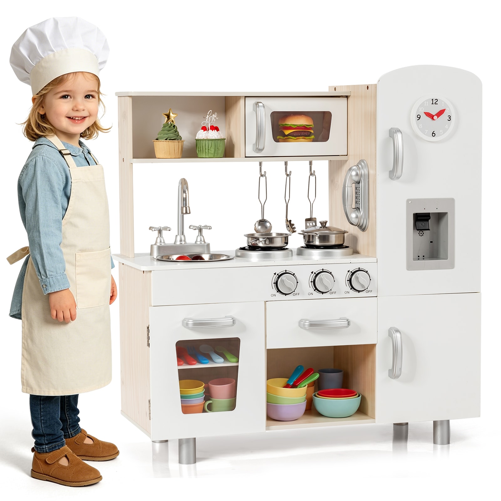 Costway - Vintage Play Kitchen Pretend Kids Cooking Playset Toys with Water Dispense