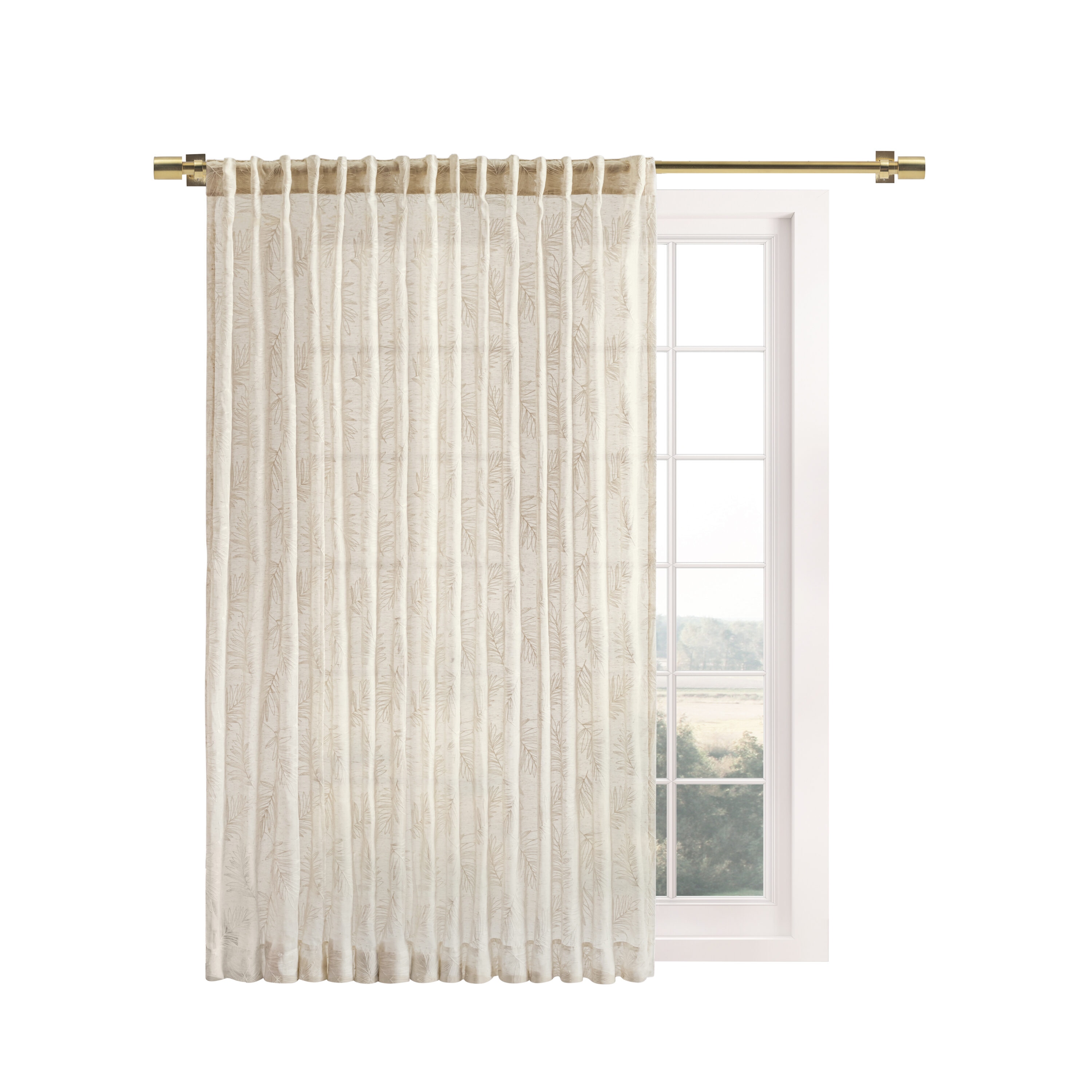 Ricardo Trading 06720-70-484-13 84-in Oatmeal Floral Semi-sheer Back tab Single curtain panel