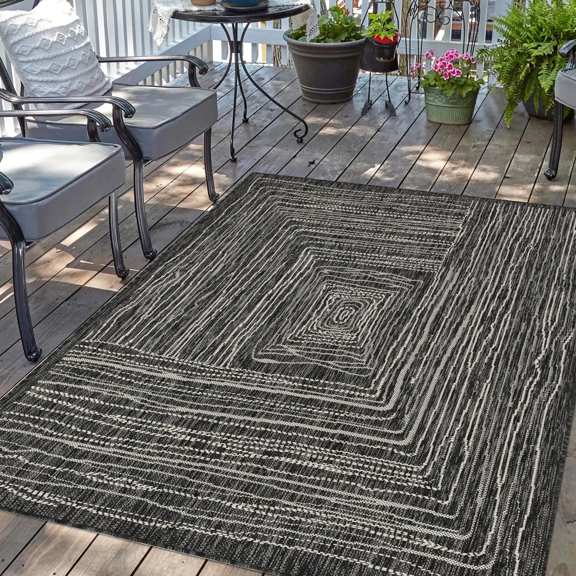 Playa Rug PLY-KAL-BLK-9X12 9 x 12 (ft) Sisal Kalina-Black Ivory Rectangular Indoor/Outdoor Geometric Area rug