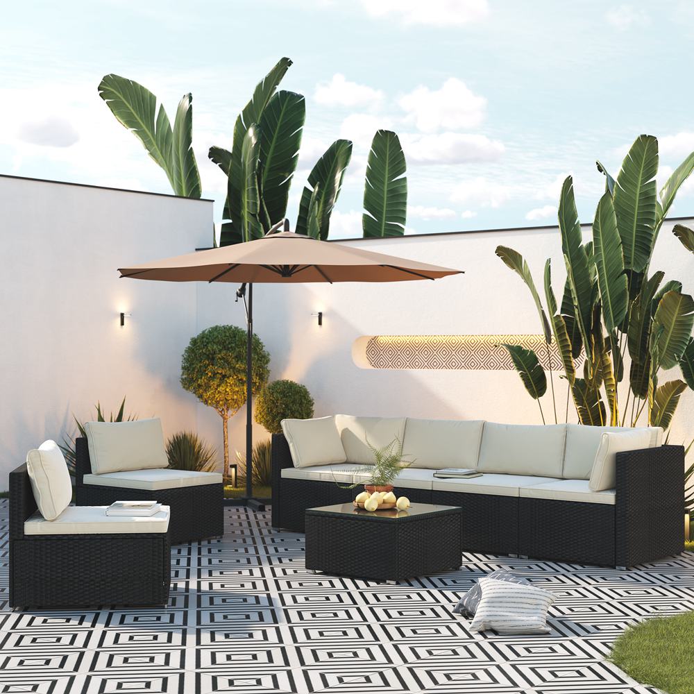 Zeus & Ruta BL02PA-13 Patio Sectional Sofa Conversation Set Outdoor Sectional with Beige Cushions and Steel Frame