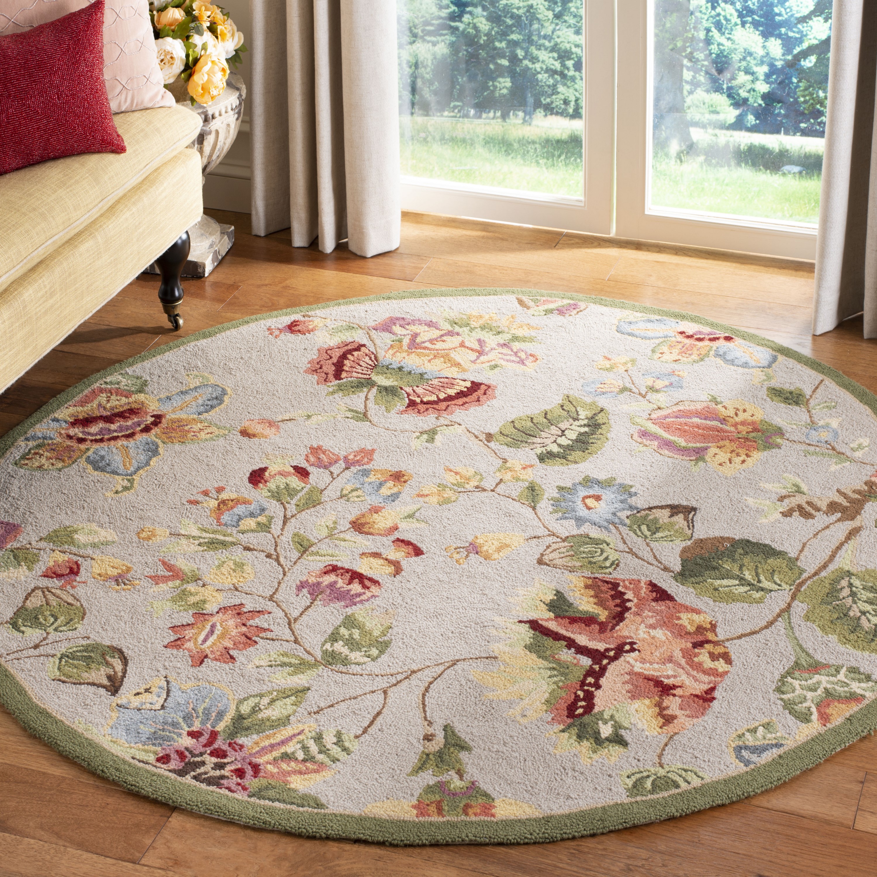 Safavieh HK331C-8R Chelsea Lore 8 x 8 (ft) Hooked Wool Multi/Sage Round Indoor Floral/Botanical Area rug