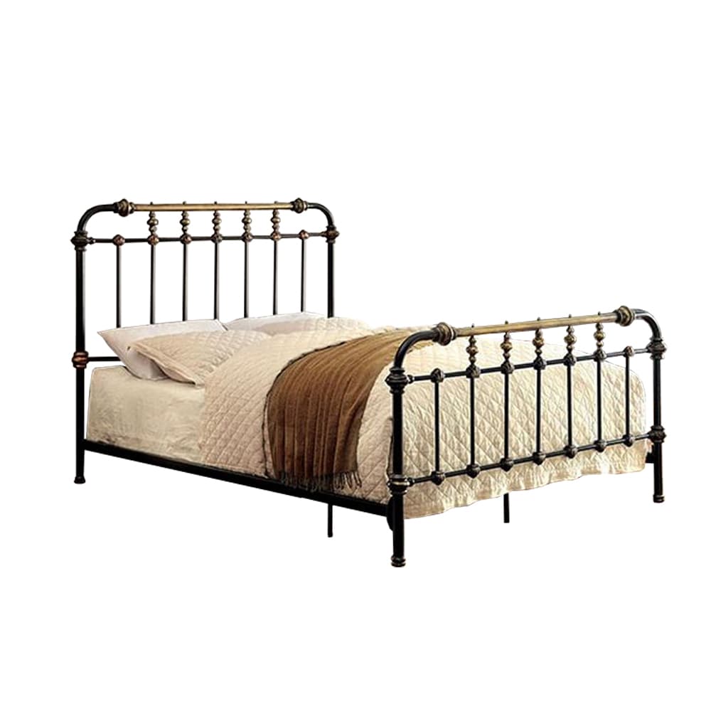 Benzara BM131754 Black and Gold King Metal Platform Bed