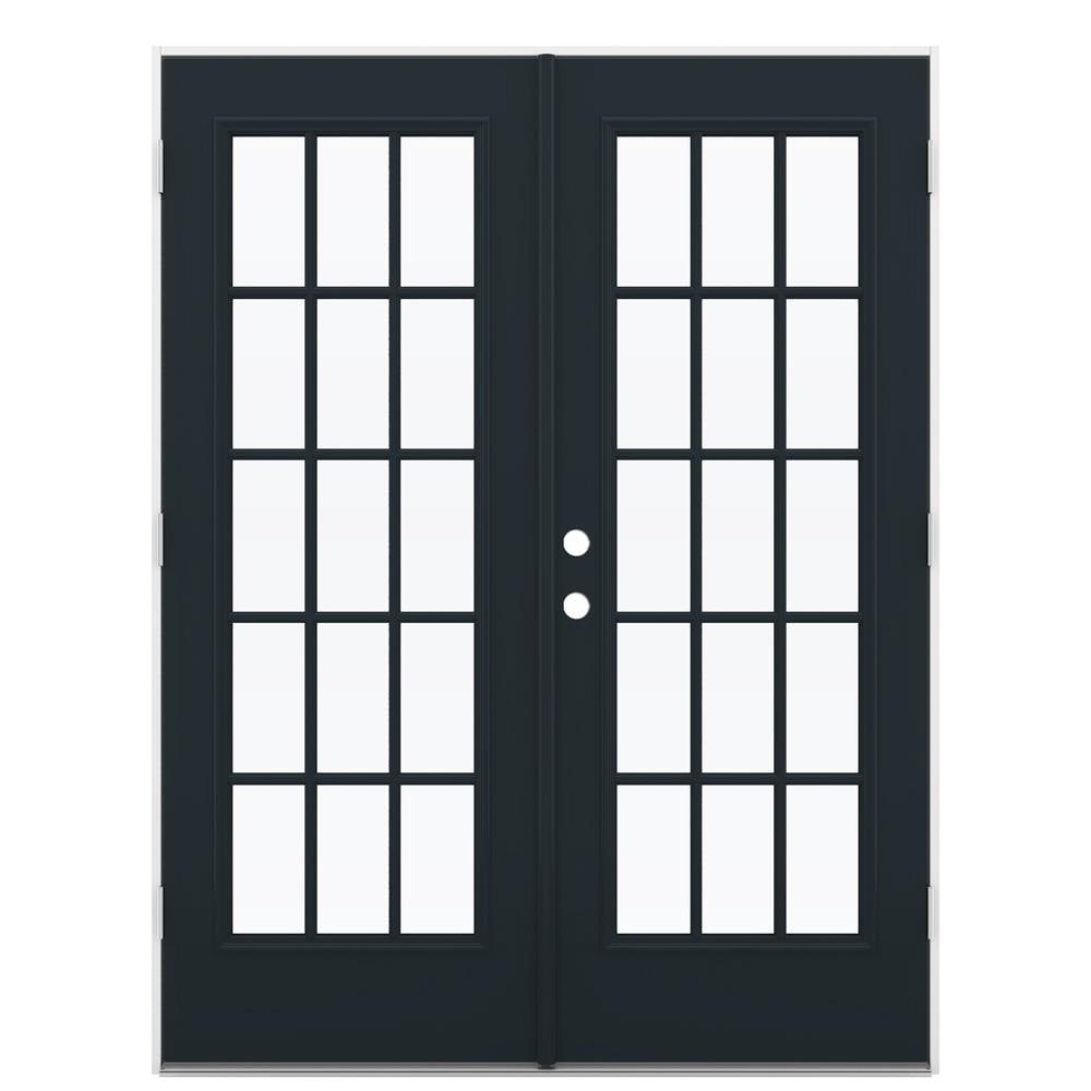 JELD-WEN LOWOLJW206000066 60-in x 80-in x 4-9/16-in Jamb Low-e External Grilles Eclipse Steel French Left-Hand Outswing Double Patio Door