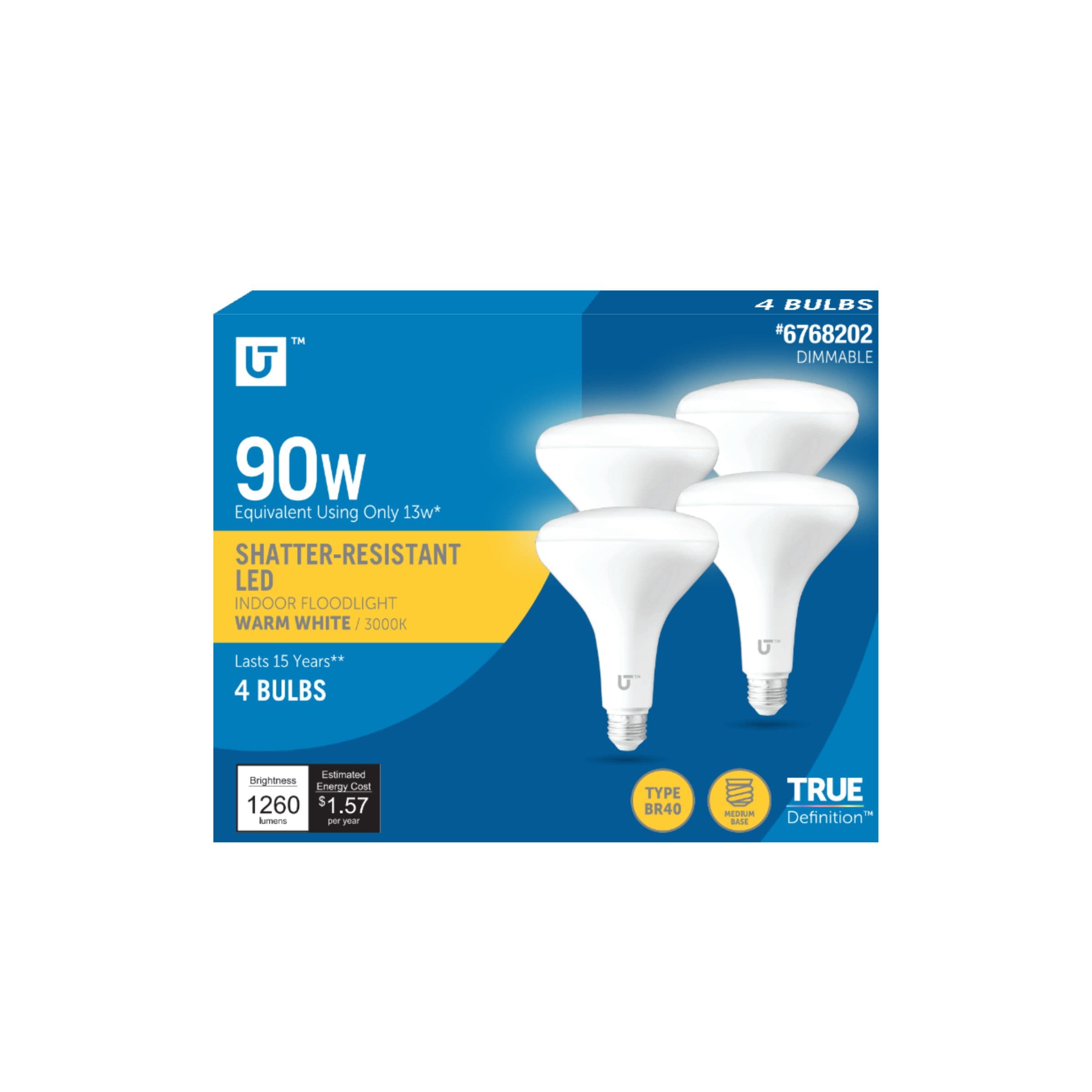 Utilitech 65 -Watt EQ BR40 Bright white Medium screw base E26 Dimmable LED Spot and flood Light Bulb 4 -Pack