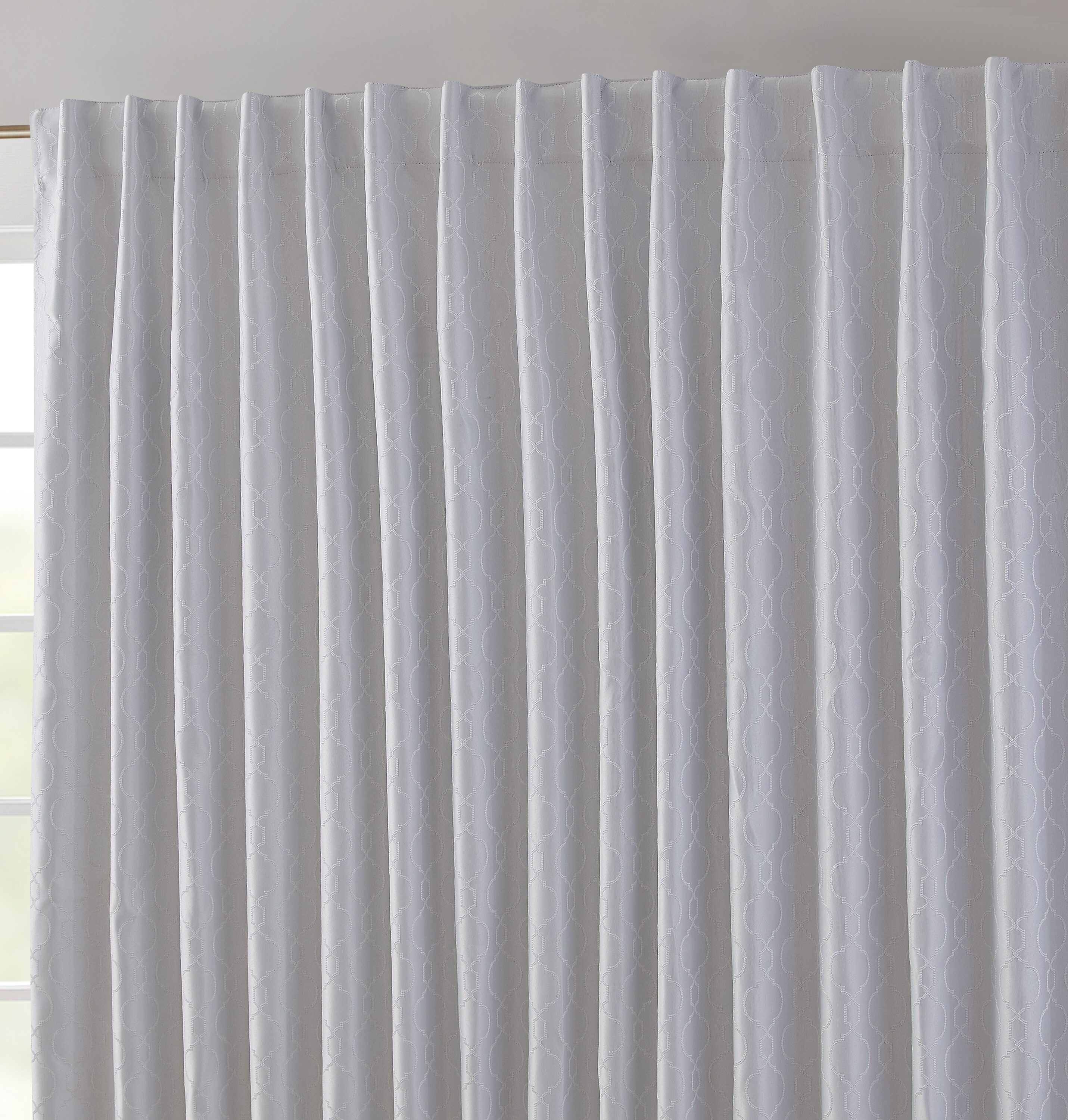 HLC.me FRKLN-PTO-WHT 84-Inches White Trellis Blackout Thermal lined Rod pocket Curtain panel pair