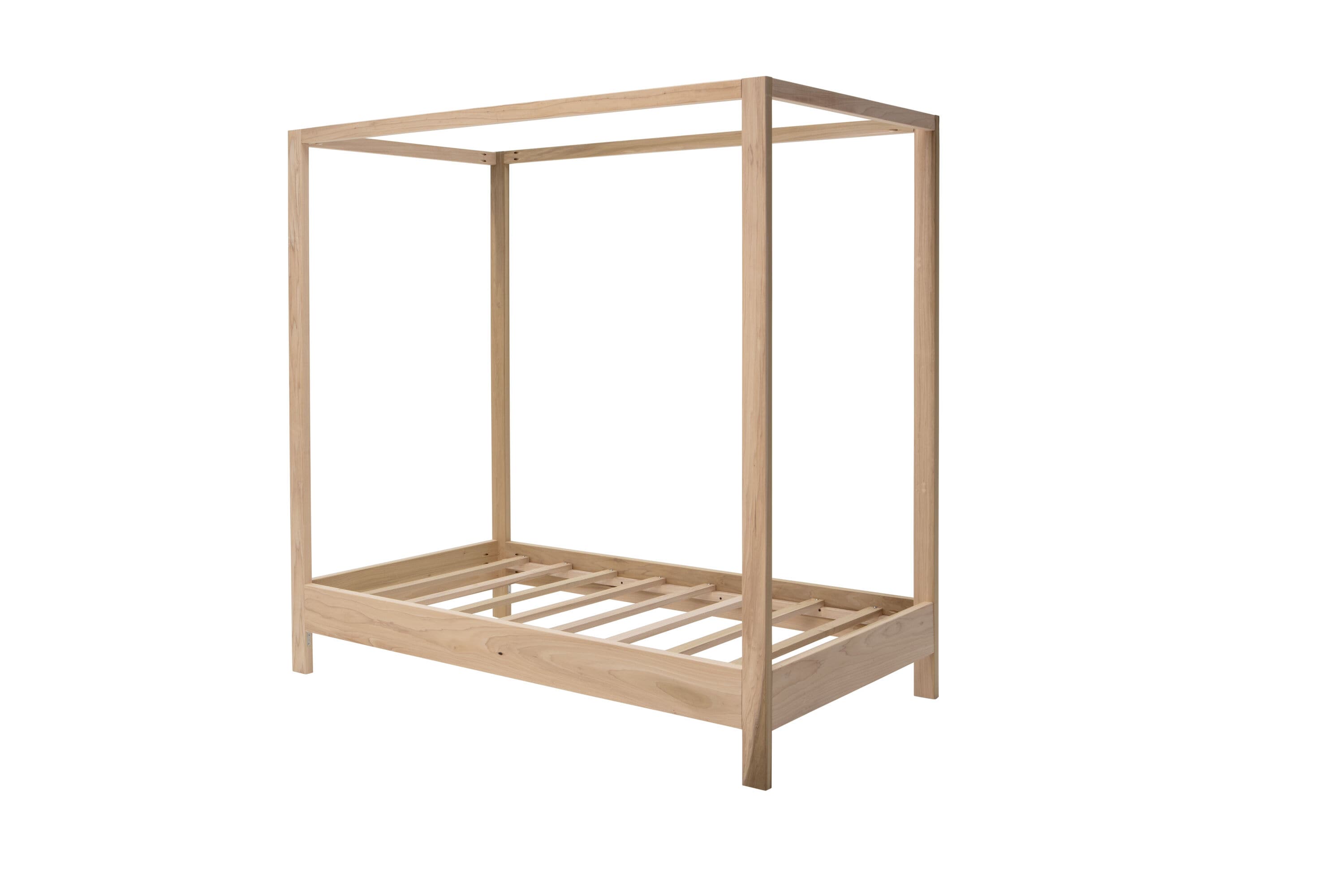 Natural Wood Twin Canopy Bed with Raised Platform
