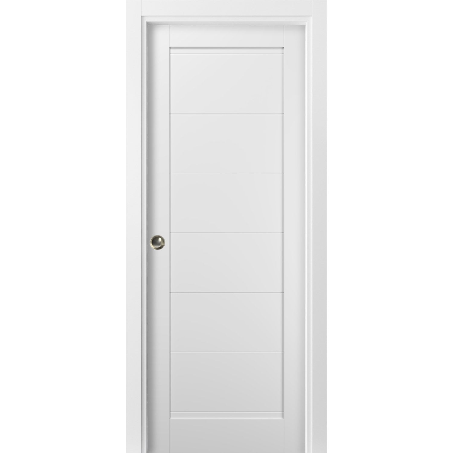 SARTODOORS Panel Pocket Door 28 x 84 with Frames - Quadro 4115 White Silk - Kit Trims Rail Hardware - Solid Wood Interior Pantry Kitchen Bedroom Sliding Closet Sturdy Doors