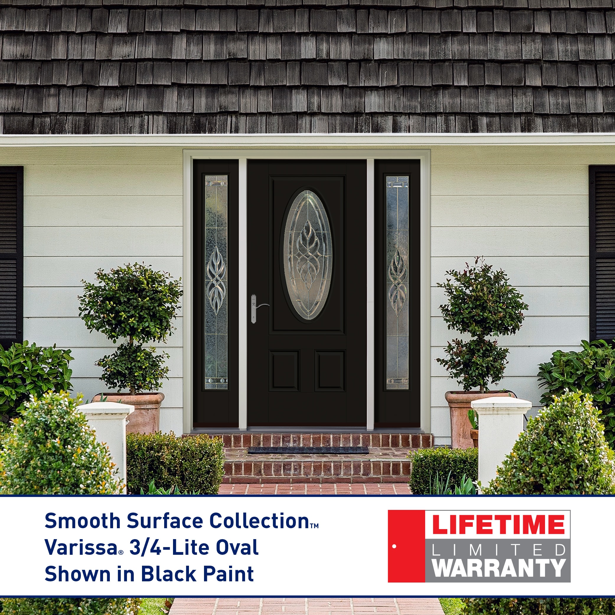 Therma-Tru Benchmark Doors Varissa 64-in x 80-in Fiberglass Oval Lite Right-Hand  Inswing Obsidian Painted Prehung Single Front Door with Sidelights with  Brickmould Insulating Core in the Front Doors department at