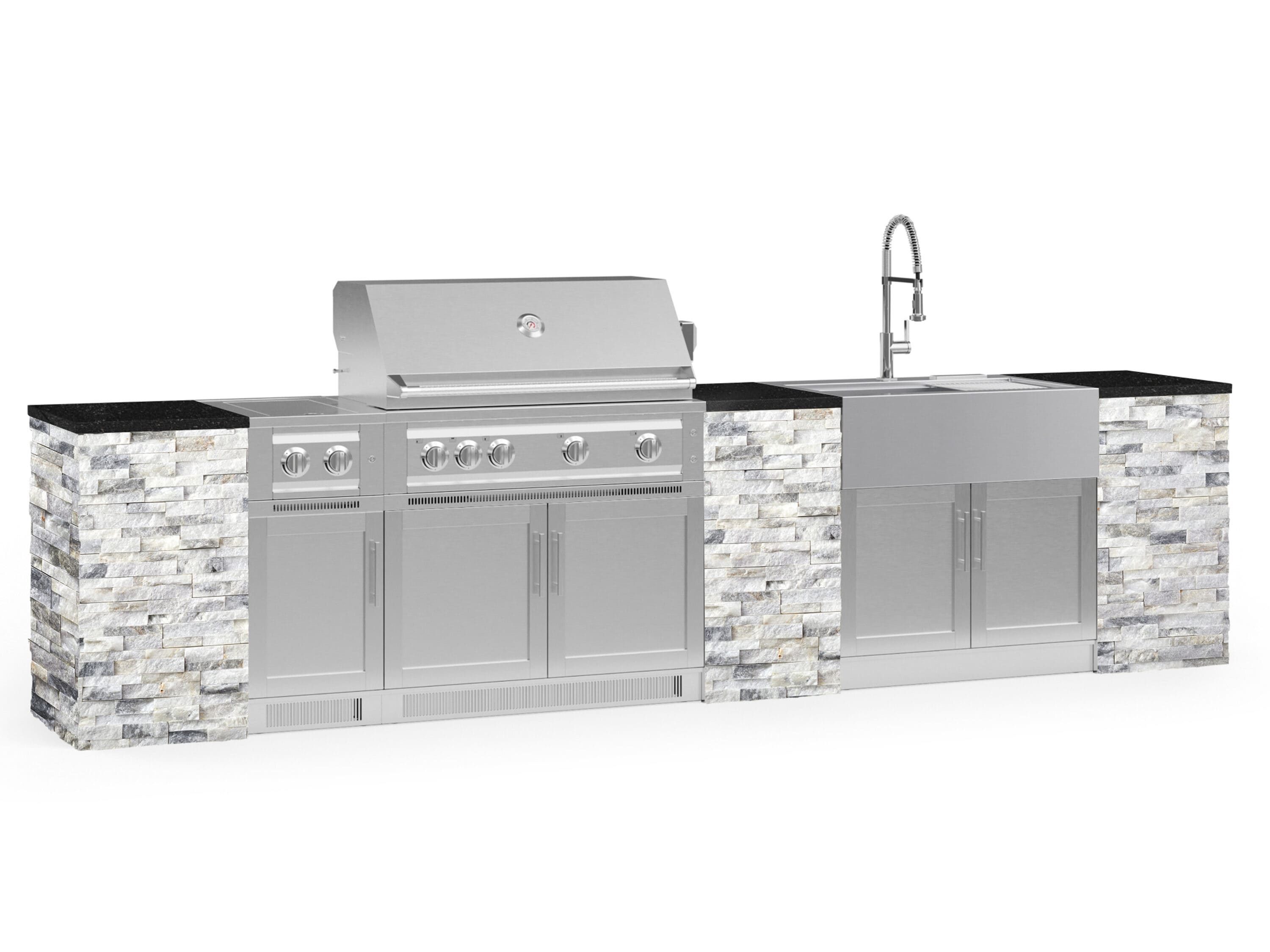 NewAge Products Outdoor Kitchen 40 in. Natural GAS 5 Burners Stainless Steel Grill Cart with Platinum Grill and Dual Side Burner, Silver