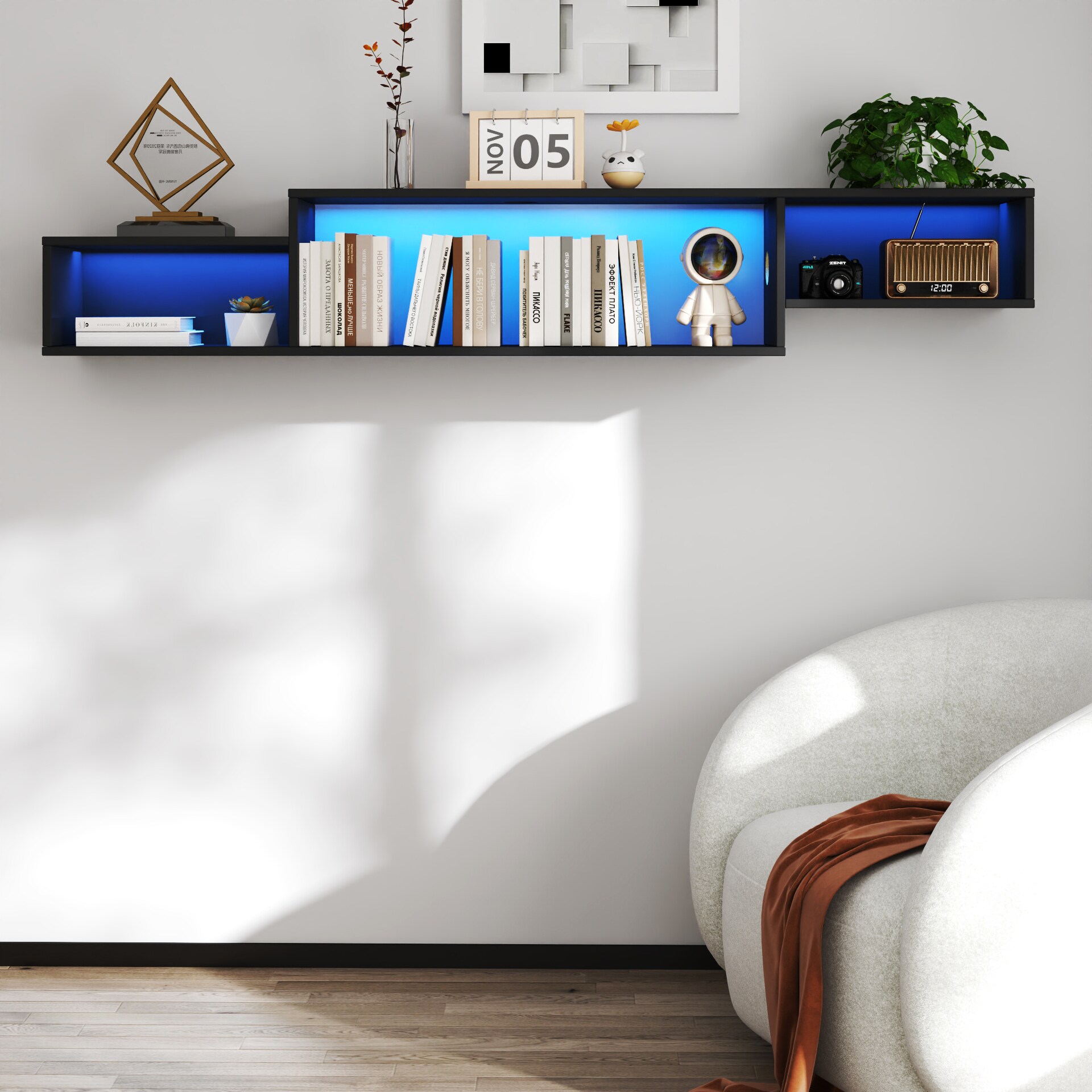 Tatayosi Wall Mounted Floating TV Stand with 20 Color LEDs and Charging Station