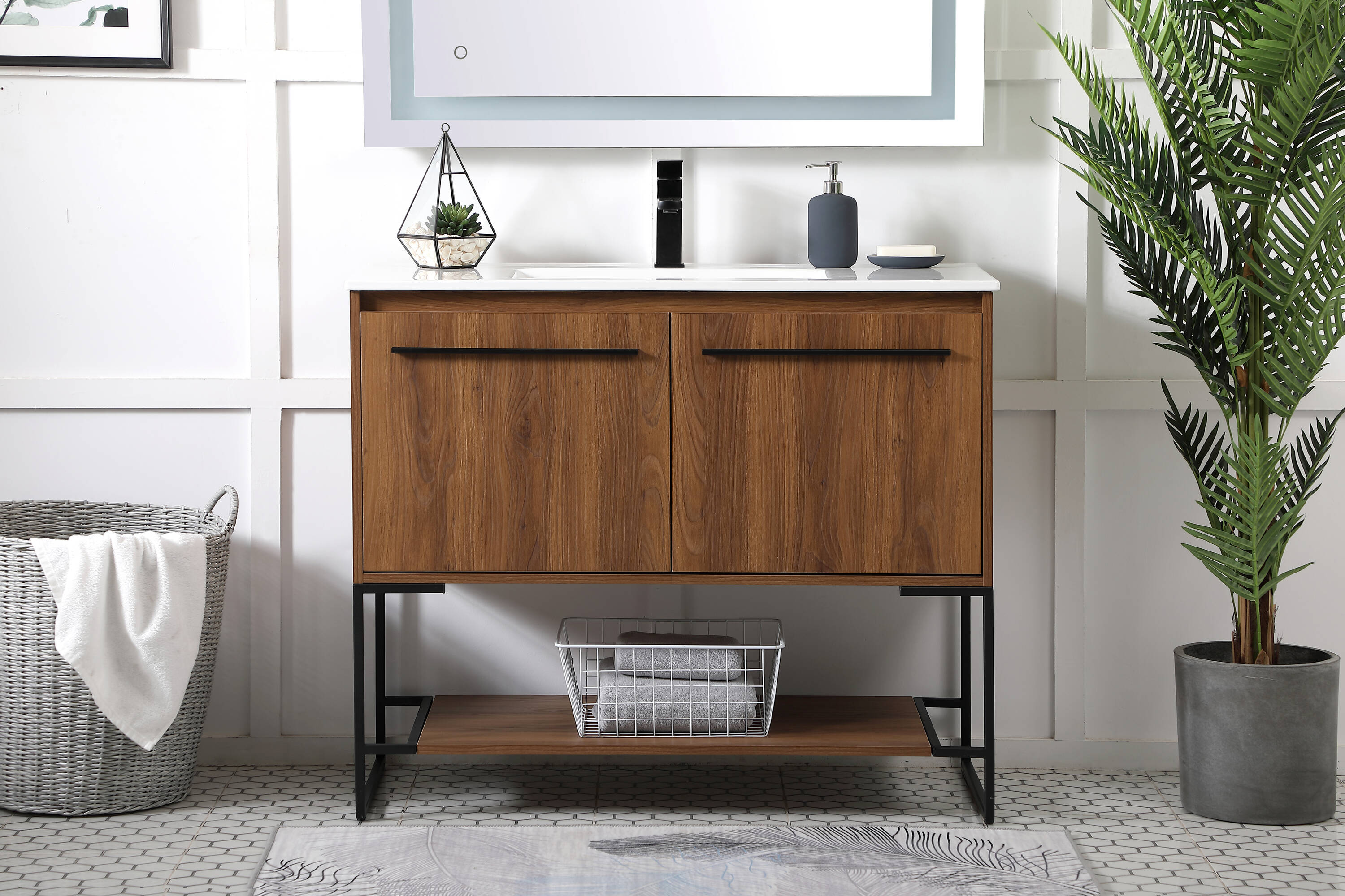 Walnut Brown 40" Single Bathroom Vanity with Porcelain Top