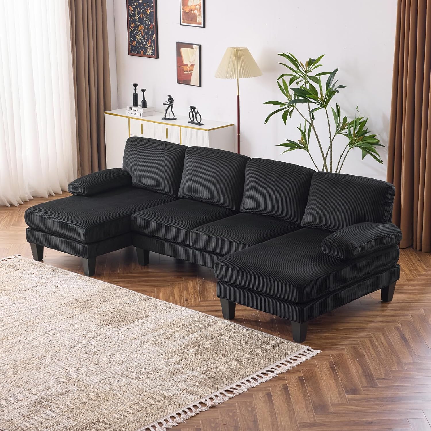 Outopee LO1G98000443+44 111.4-in Modern Black Sectional