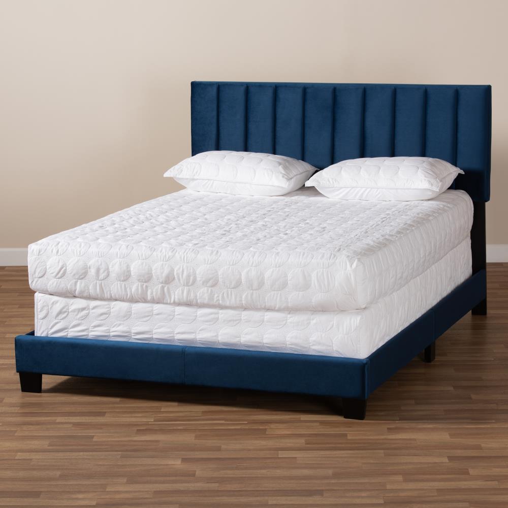 Baxton Studio Clare Navy Blue Black Full Upholstered Panel Bed in