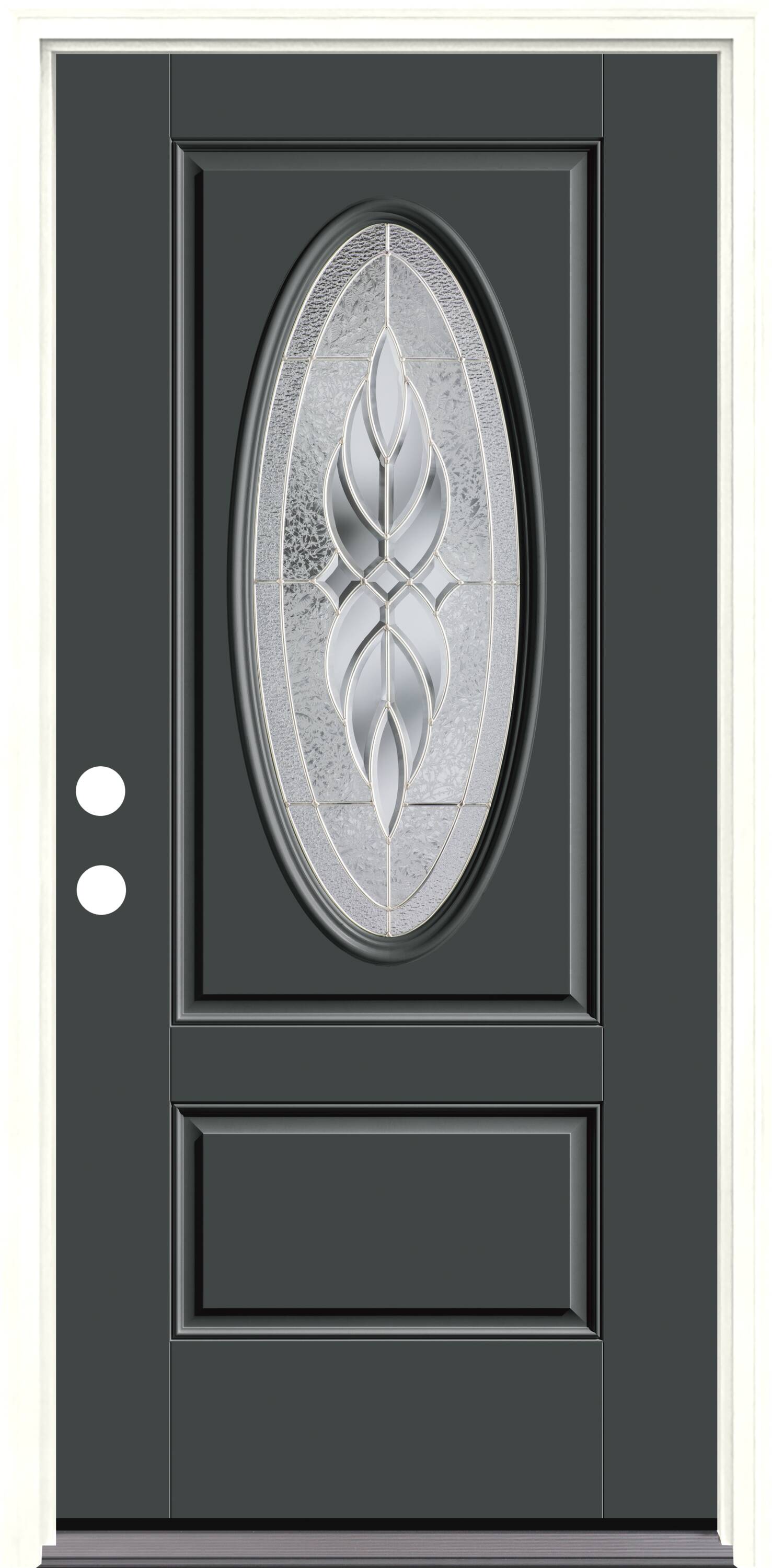 Therma-Tru TT653414SOS Varissa Entry Door 36-in x 80-in x 4-9/16-in Fiberglass Oval lite Right-hand inswing Graphite Painted Front Door with Brickmould Insulating core