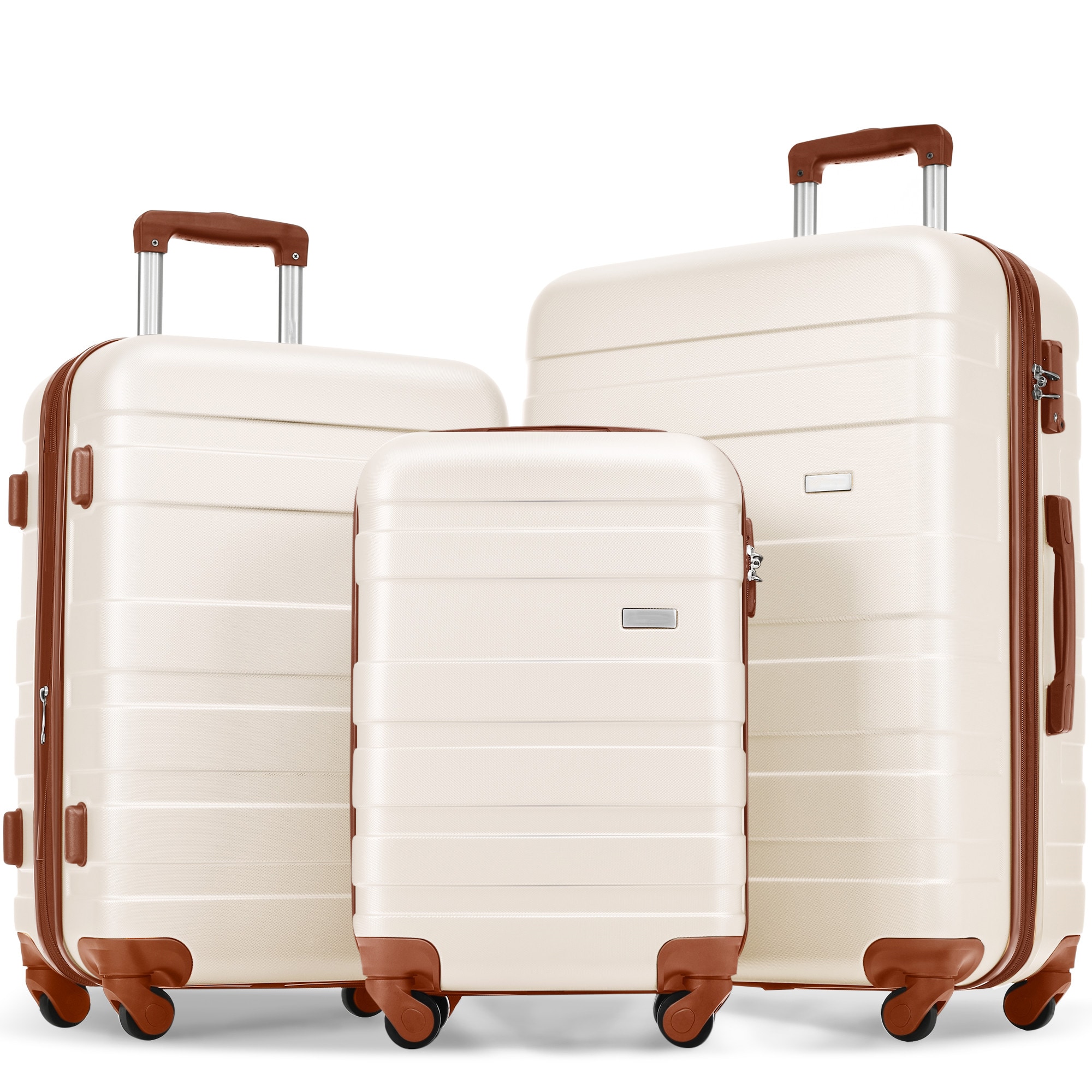 SINOFURN SYD9600018BG 19.9x11.5x28.7 Ivory + Brown Plastic Hardshell Suitcase set 3 -Bag