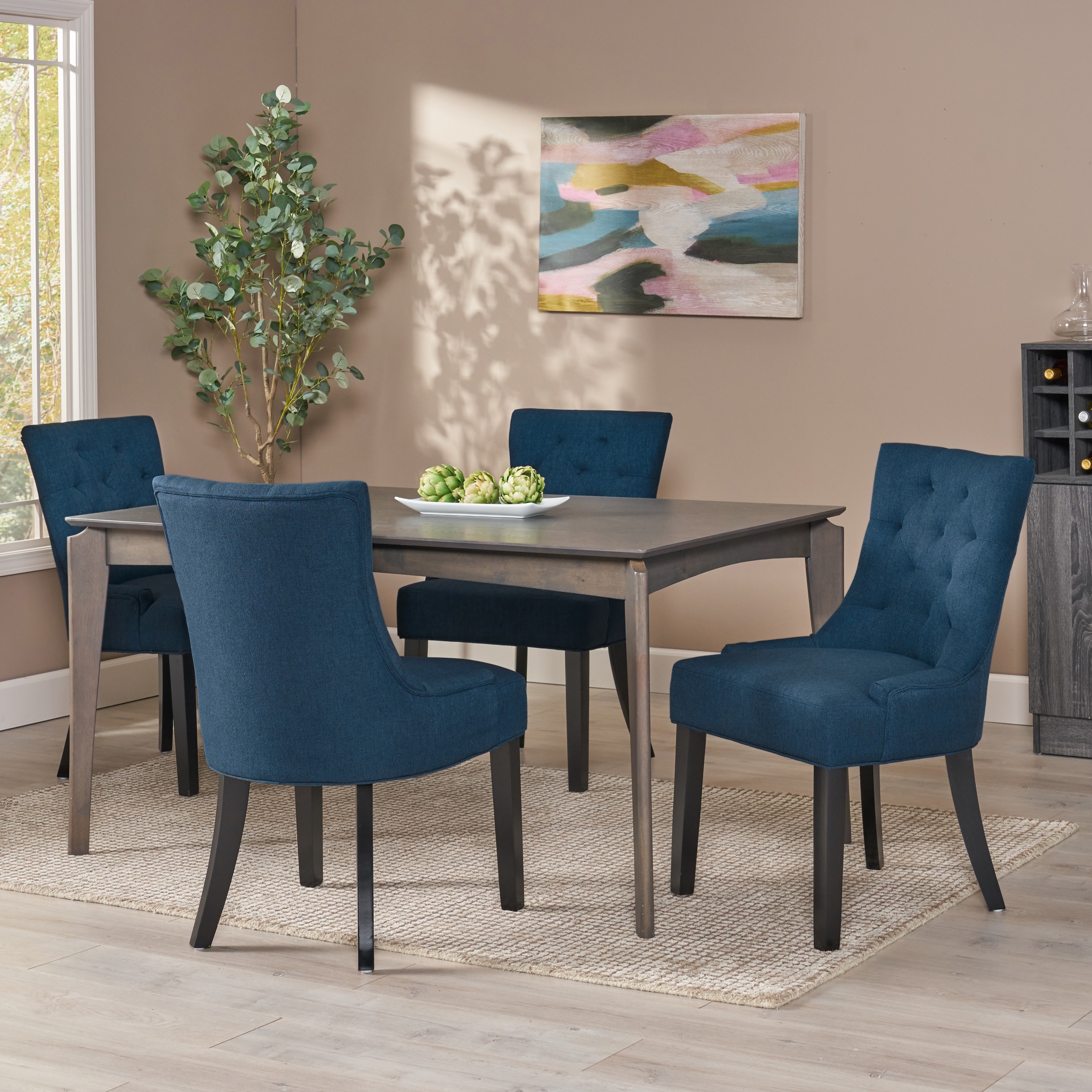 Christopher Knight Home 312788 Hayden Contemporary Tufted Fabric Dining Chairs Set of 4 Navy Blue and Espresso