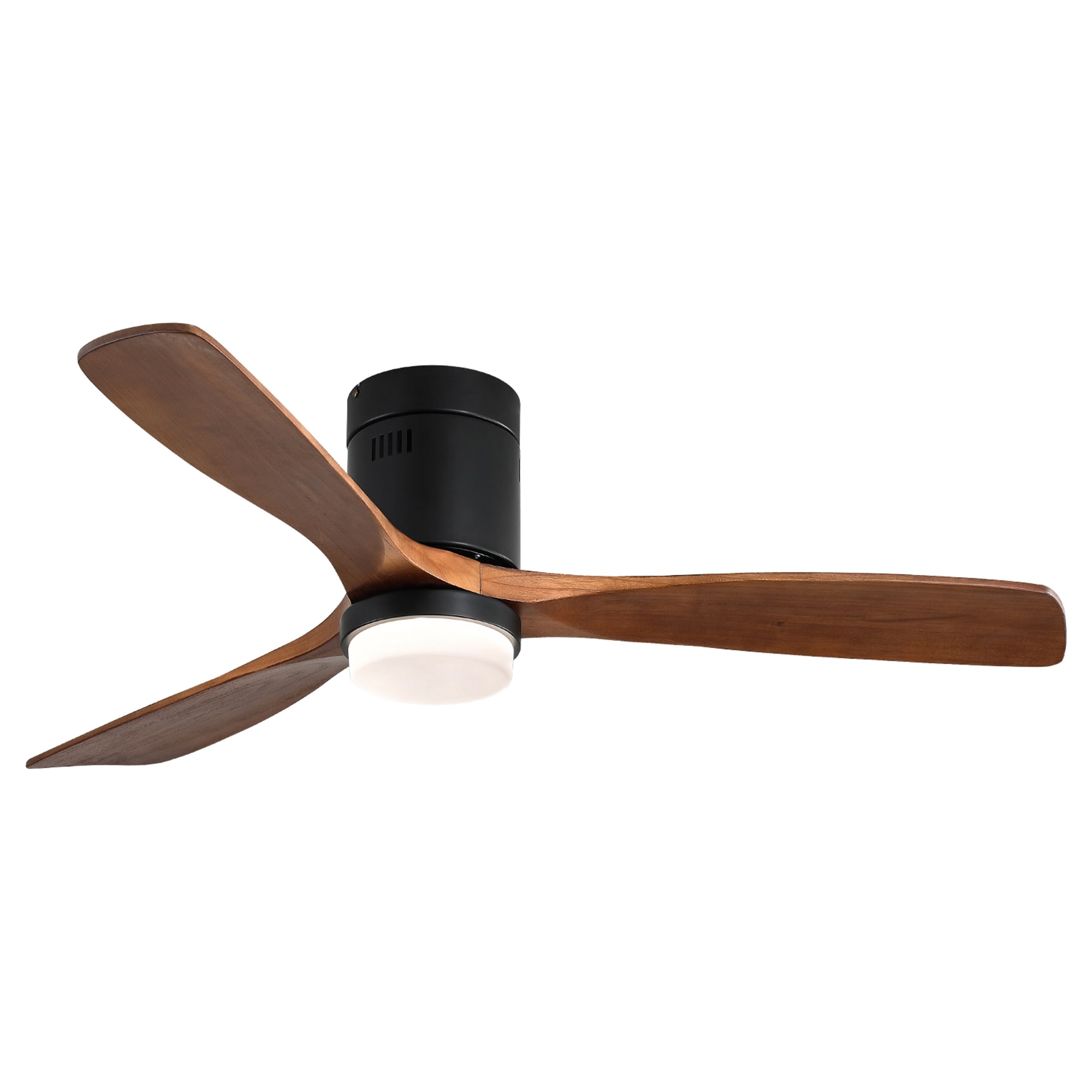 Bybafun YA3200030 52-in Color-Changing Integrated LED Flush Mount Black + Brown with Wood Blades Ceiling Fan With Light and Remote ( 3 -Blade )