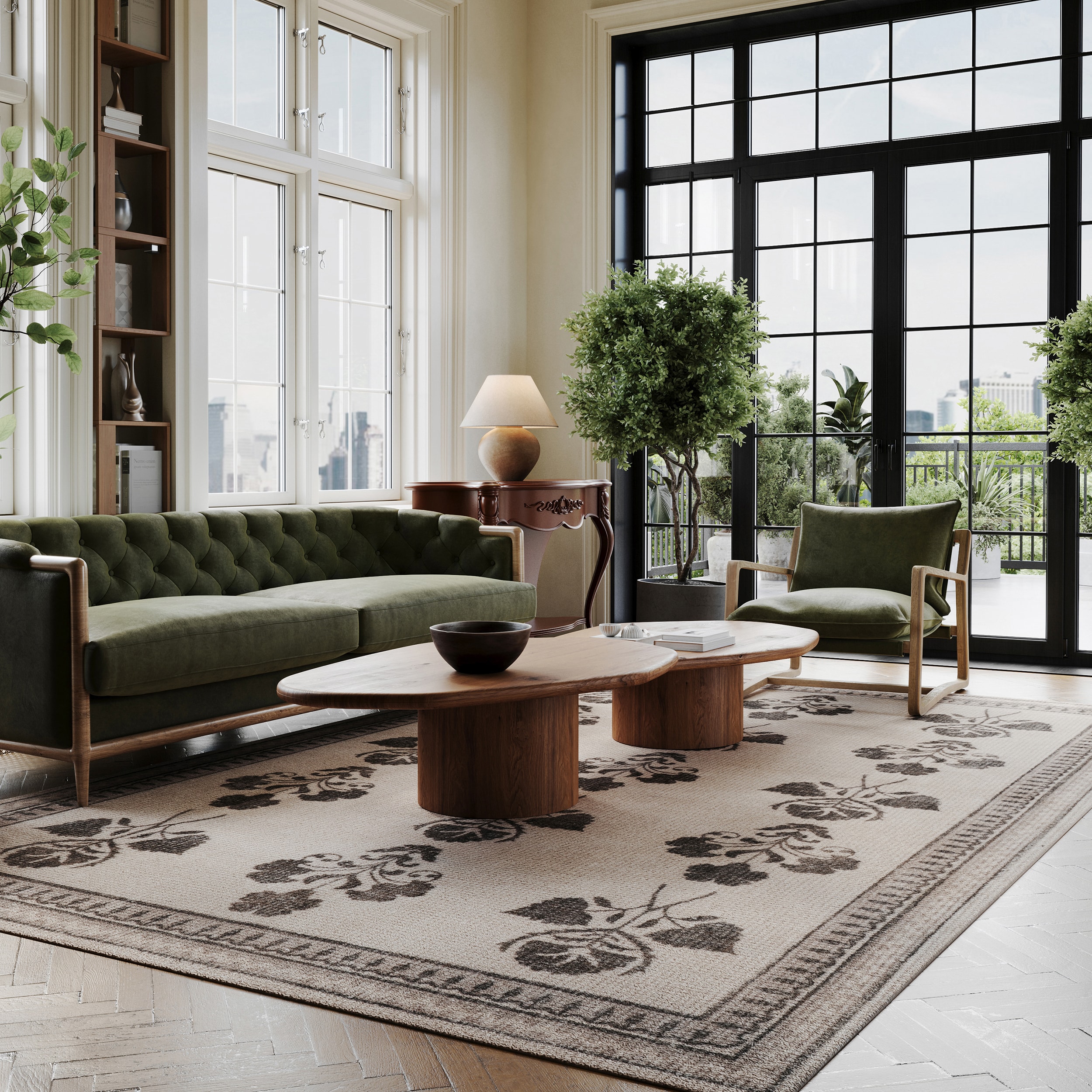 Rugs USA 200SVAY02B-609 Padma Lakshmi Floris Hand-Tufted Floral Wool-Blend Rug 6ft. x 9ft. Light Beige Area Rug