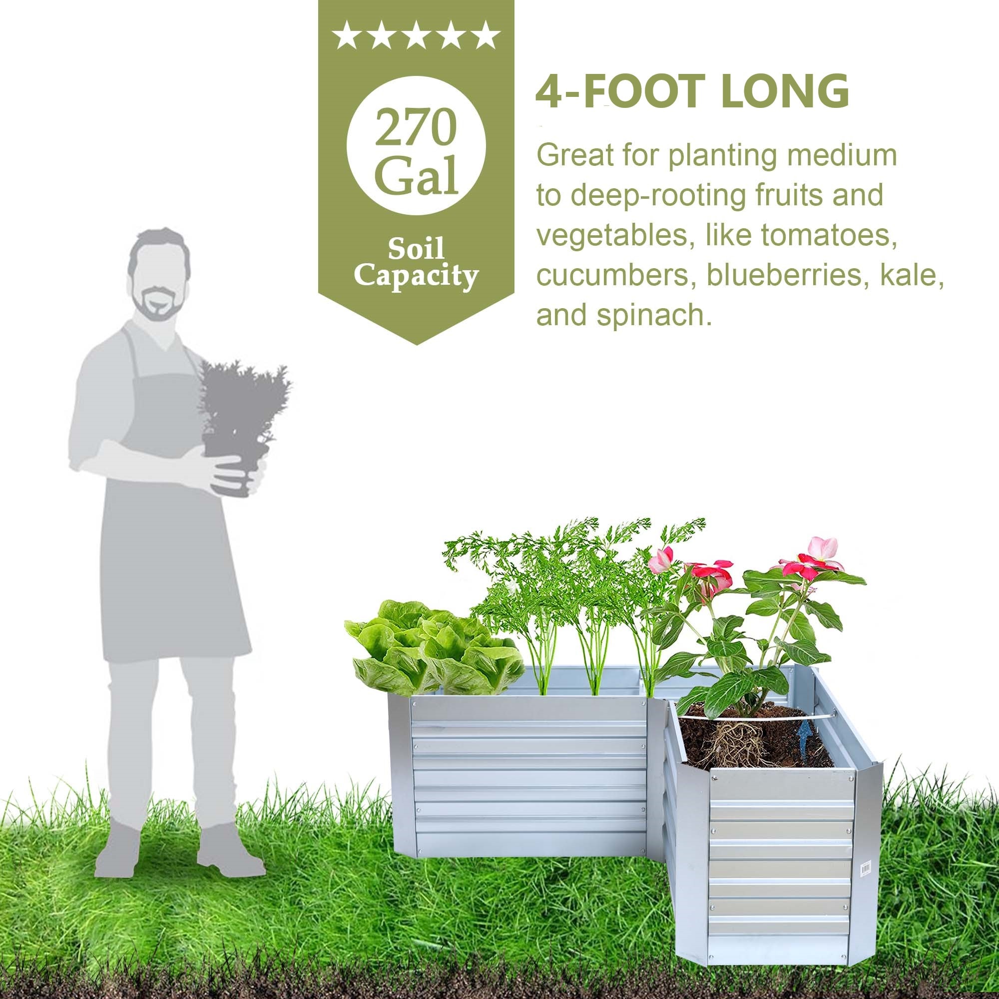L-Shaped Galvanized Steel Raised Garden Bed - 47.8" x 20.5"