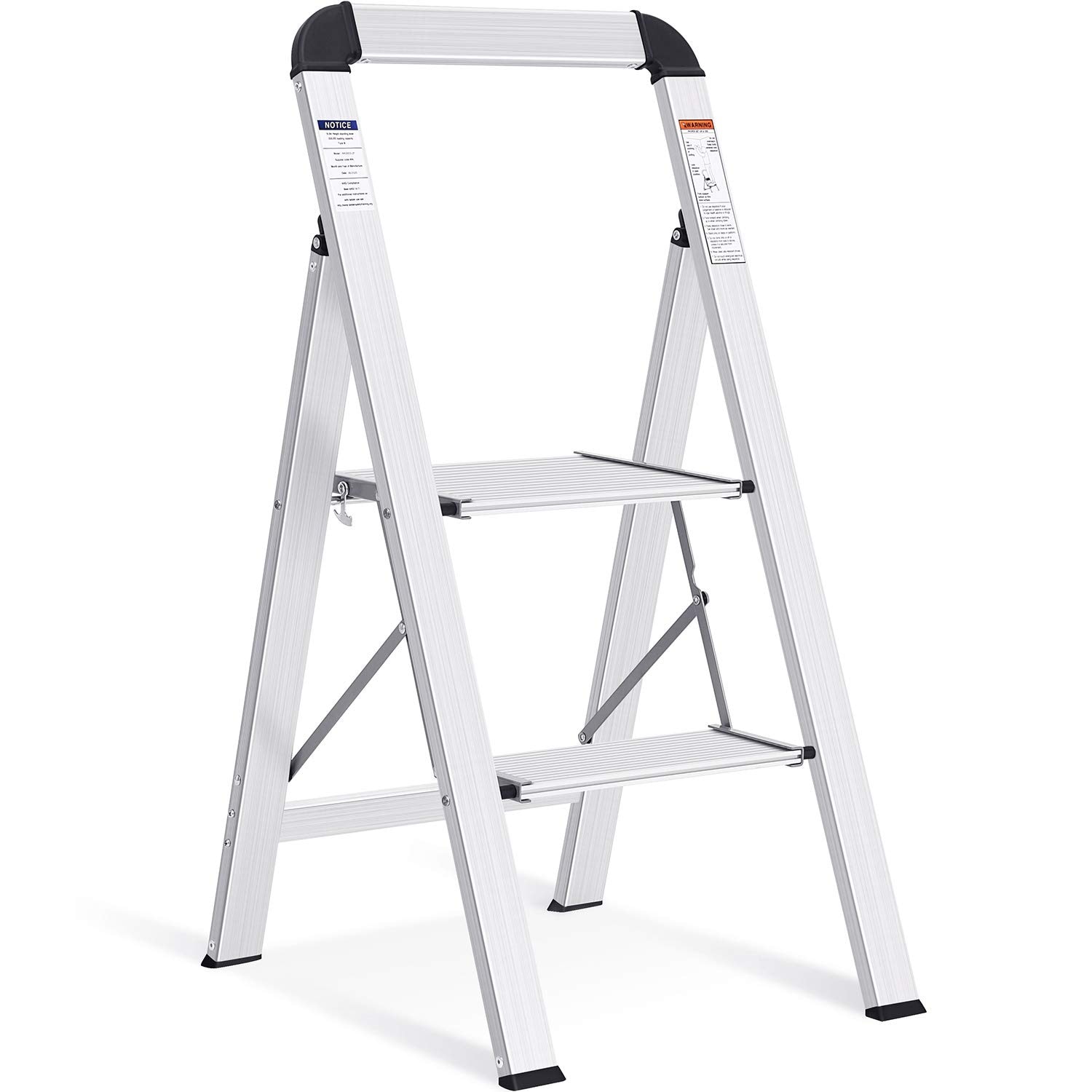 KIWDZFU  Aluminium 2 Step Ladder Lightweight Step Stool with Non Slip Pedals Handrail 330LBS Foldable Step Ladder for Kitchen Garage Home Space