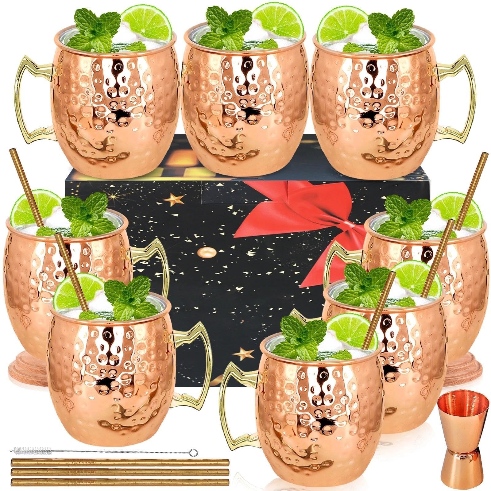 Aoibox  18 oz Copper Plated Stainless Steel Moscow Mule Mugs Mirror Finish Chilled Cold Cocktail Cup Set of 8