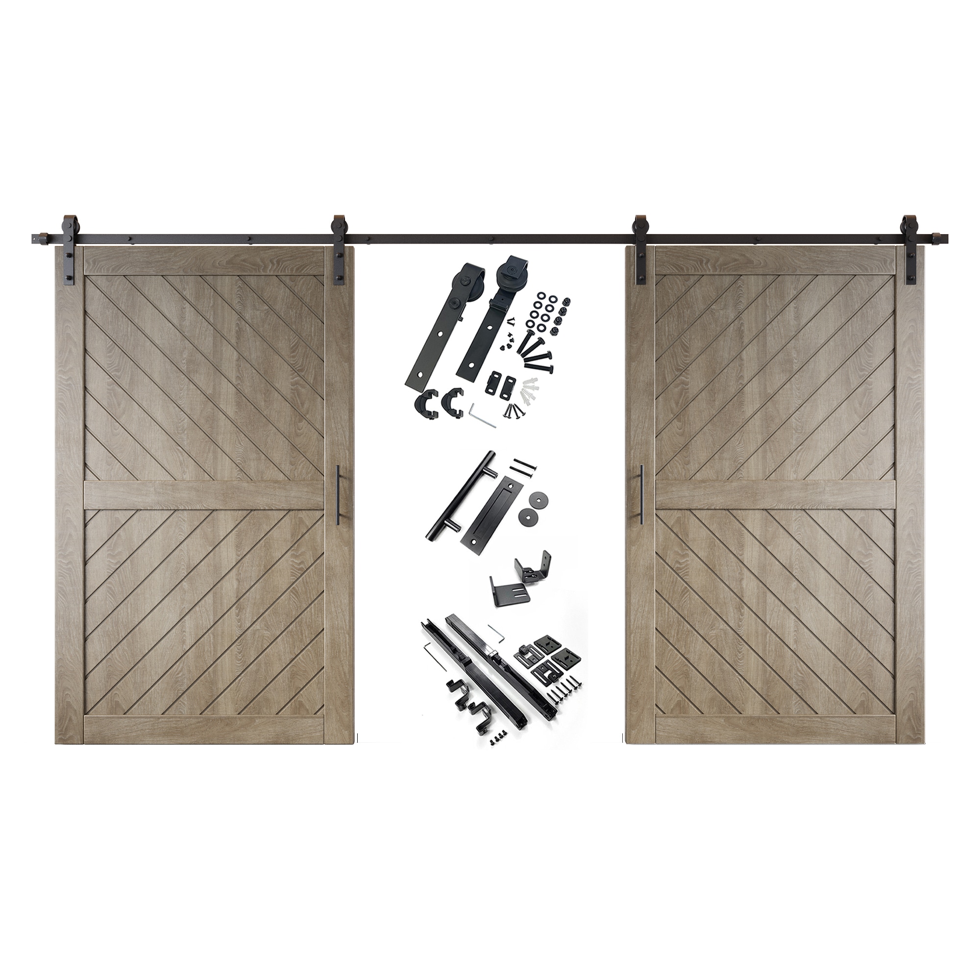 HOMACER YT2H216C-XT4-4880-GR 48-in x 80-in Classic Gray Prefinished Non-standard Pine Wood Solid core Double Barn Door (Hardware Included)