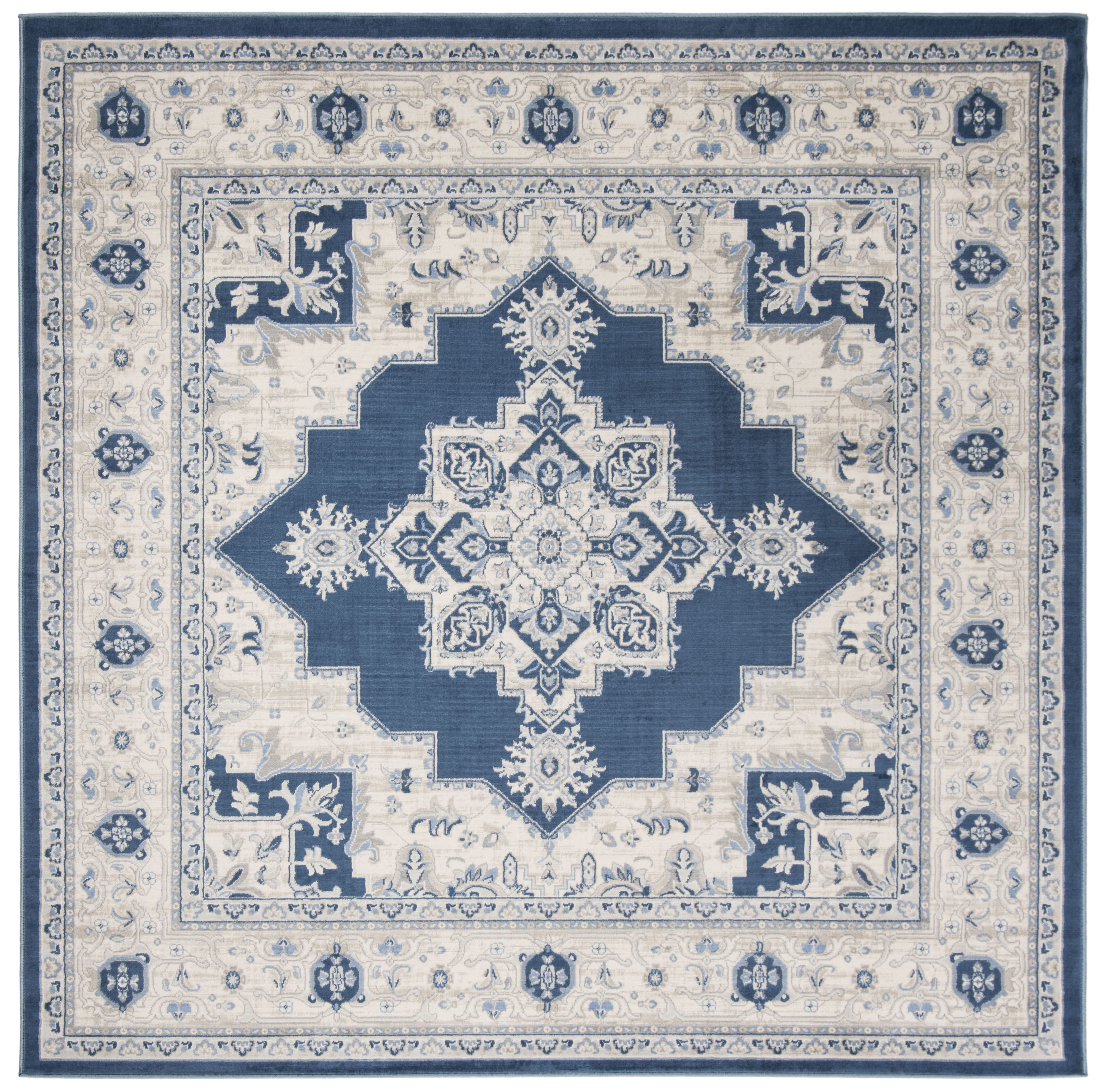 Safavieh BNT865N-8SQ Brentwood Clara 8 x 8 (ft) Loomed Polypropylene Navy/Creme Square Indoor Distressed/Overdyed Bohemian/Eclectic Area rug