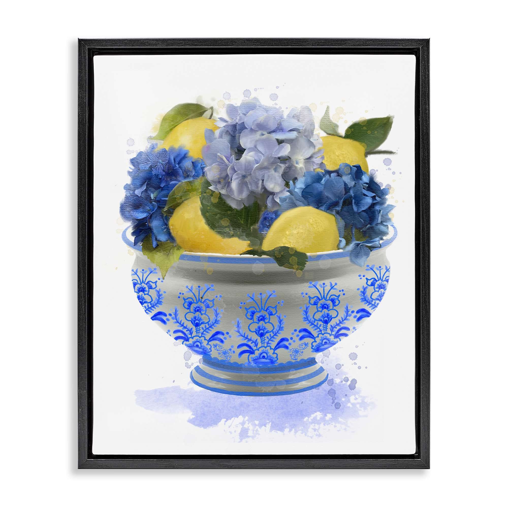 Stupell Industries BS-492-FFB-16X20 Hydrangea and Lemon Bowl Black Framed Floater Canvas Wall Art By Matthew Piotrowicz 17 x 21