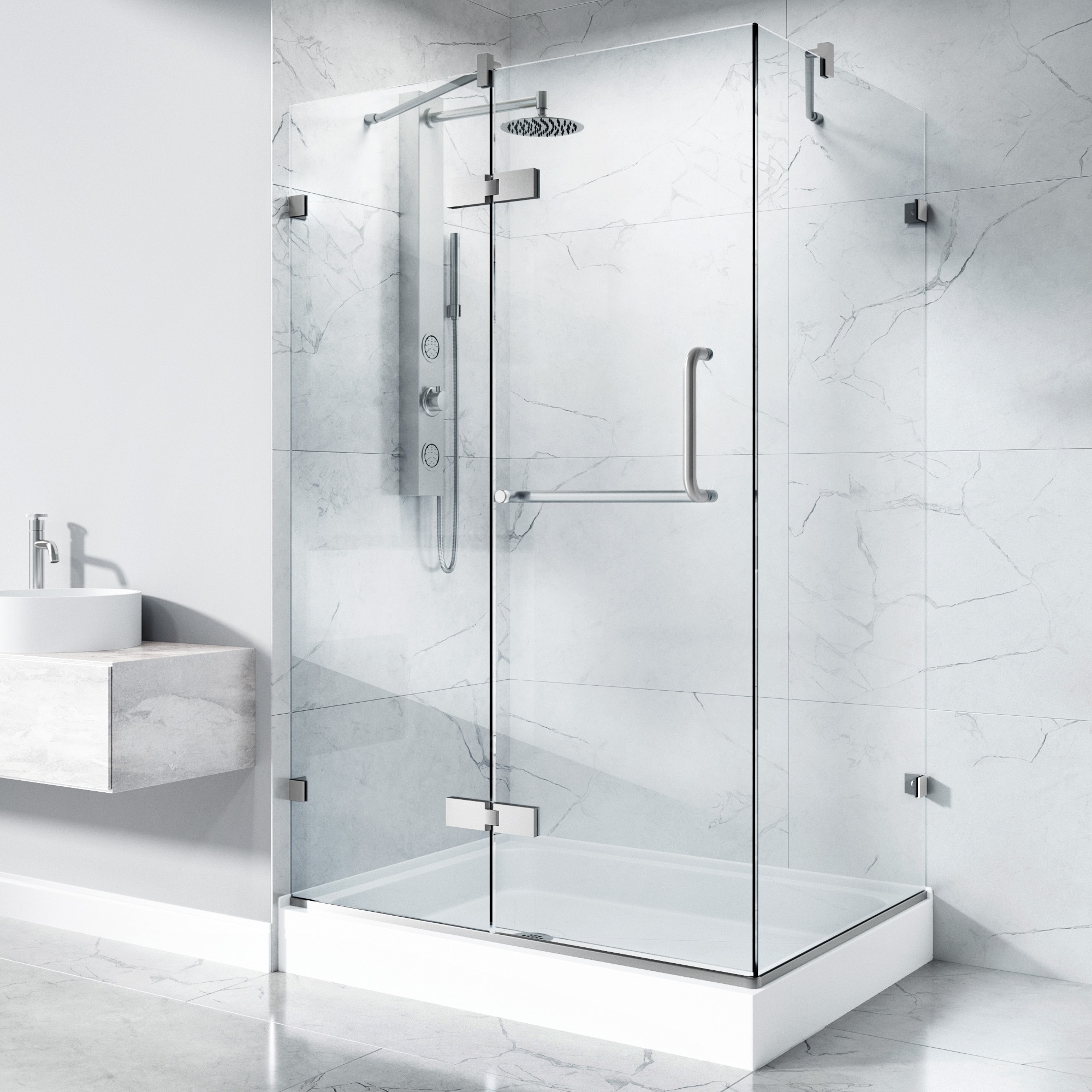 VIGO VG6011BNCL40WL Monteray 2 -Piece 40-in W x 32-in L x 79-in H Rectangular Corner shower kit ( Left Drain) Base and Door Included Brushed nickel Hardware Included