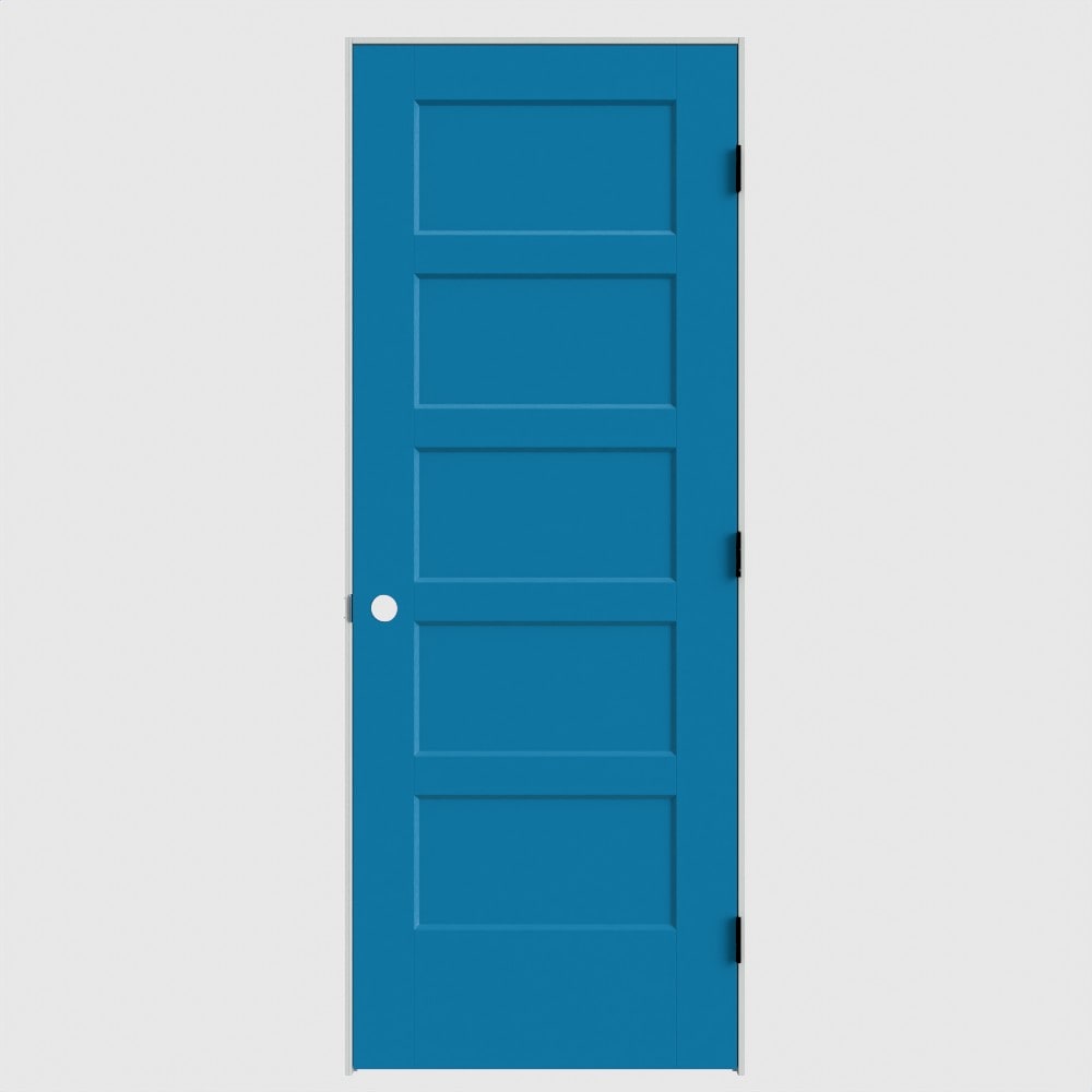 Masonite 640753 32-in x 80-in Blue Heron Solid core 5-panel square Left hand Smooth Primed Molded composite Flat Jamb Single Prehung Interior Door