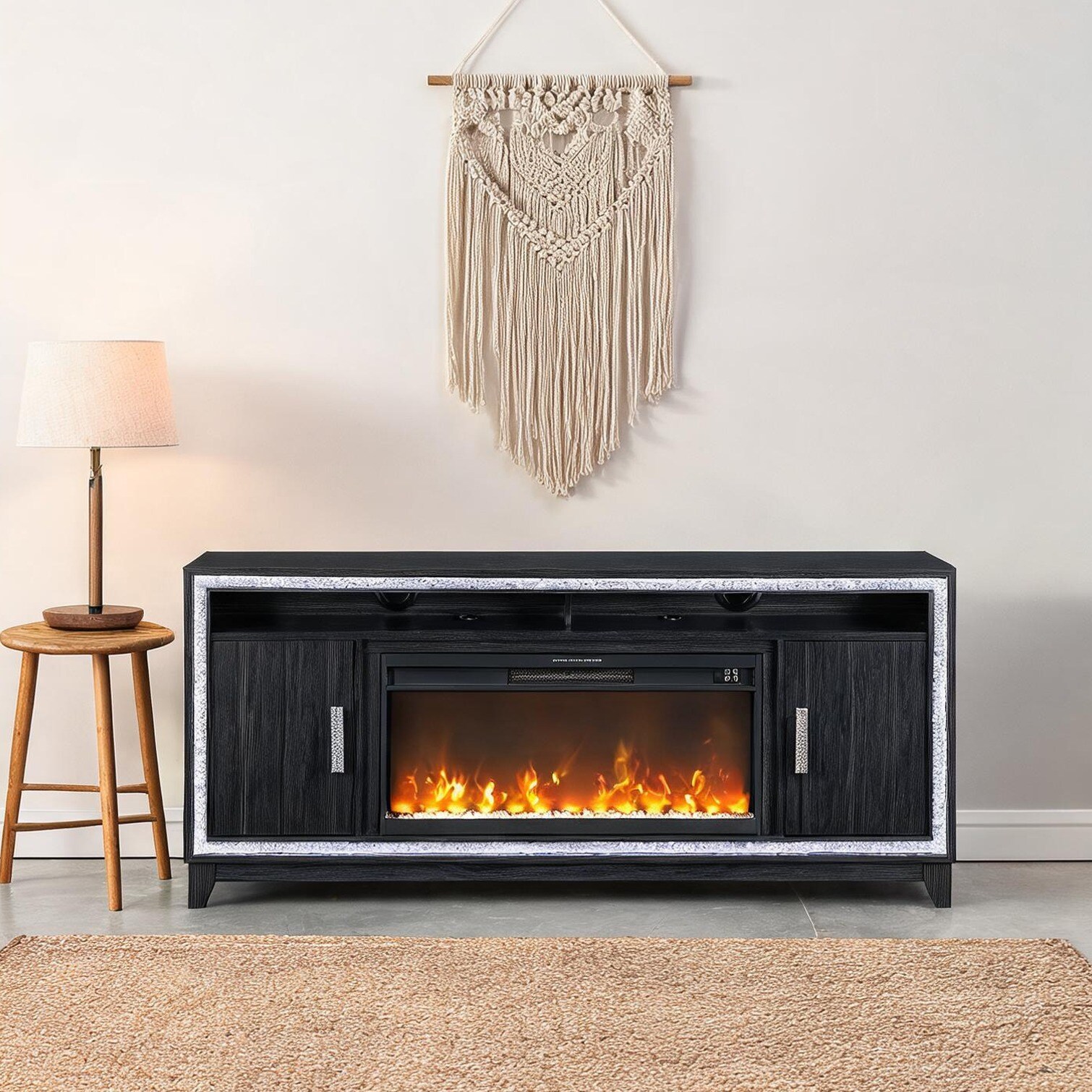 Mdf Led Insert Naturefalls Gray-toned solid wood and MDF electric fireplace 72-inch ...