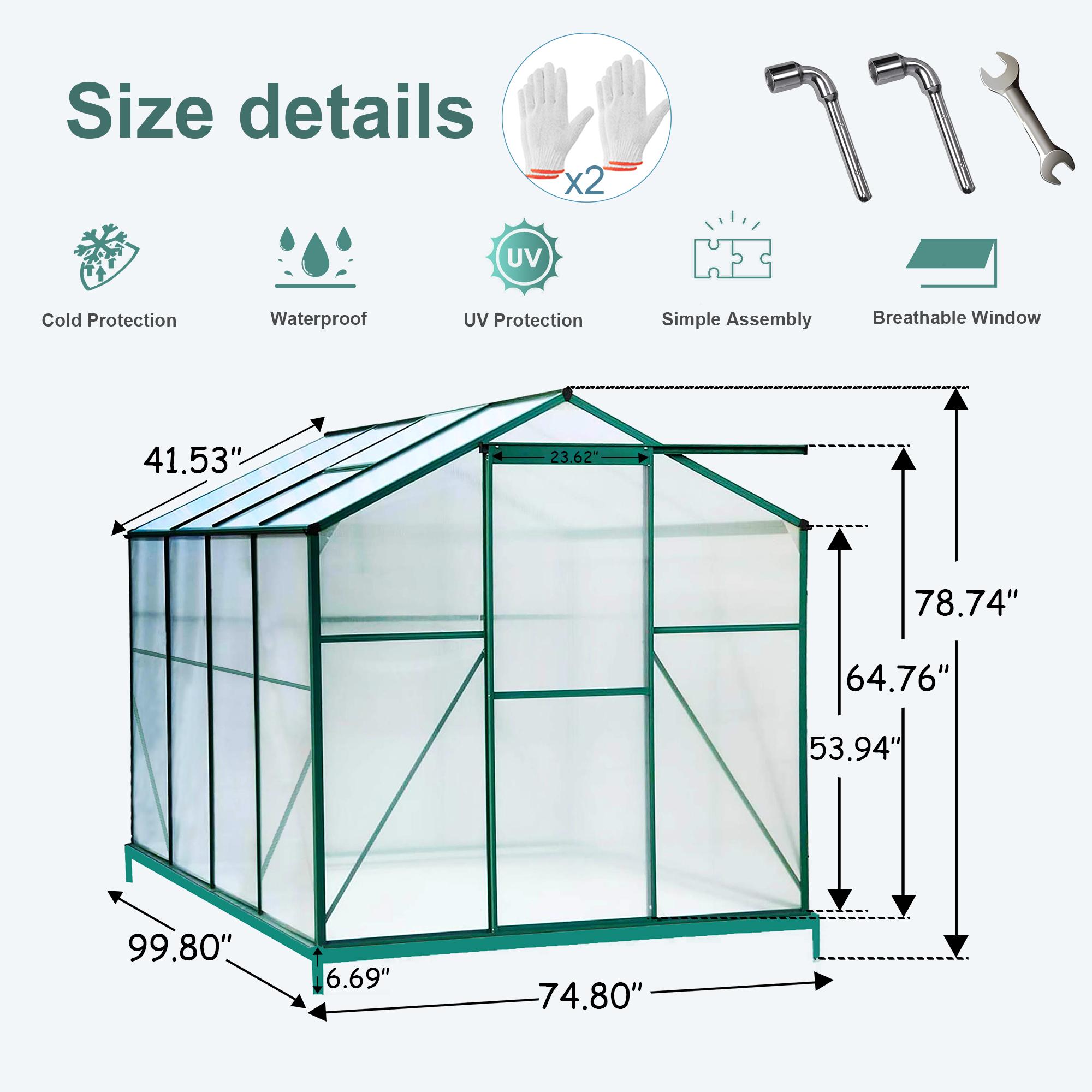 Bayfeve Walk-in Garden Greenhouse 8.3-ft L x 6.2-ft W x 6.5-ft H Green ...