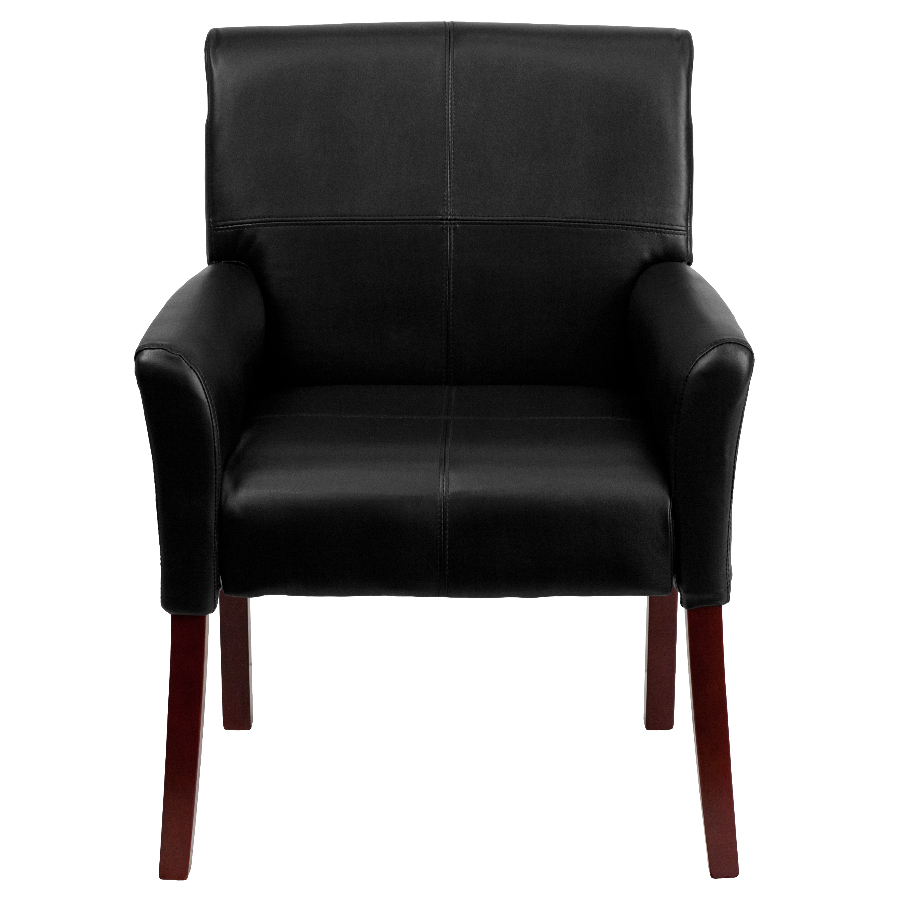 Black Leather High Back Executive Armchair with Mahogany Wood Legs