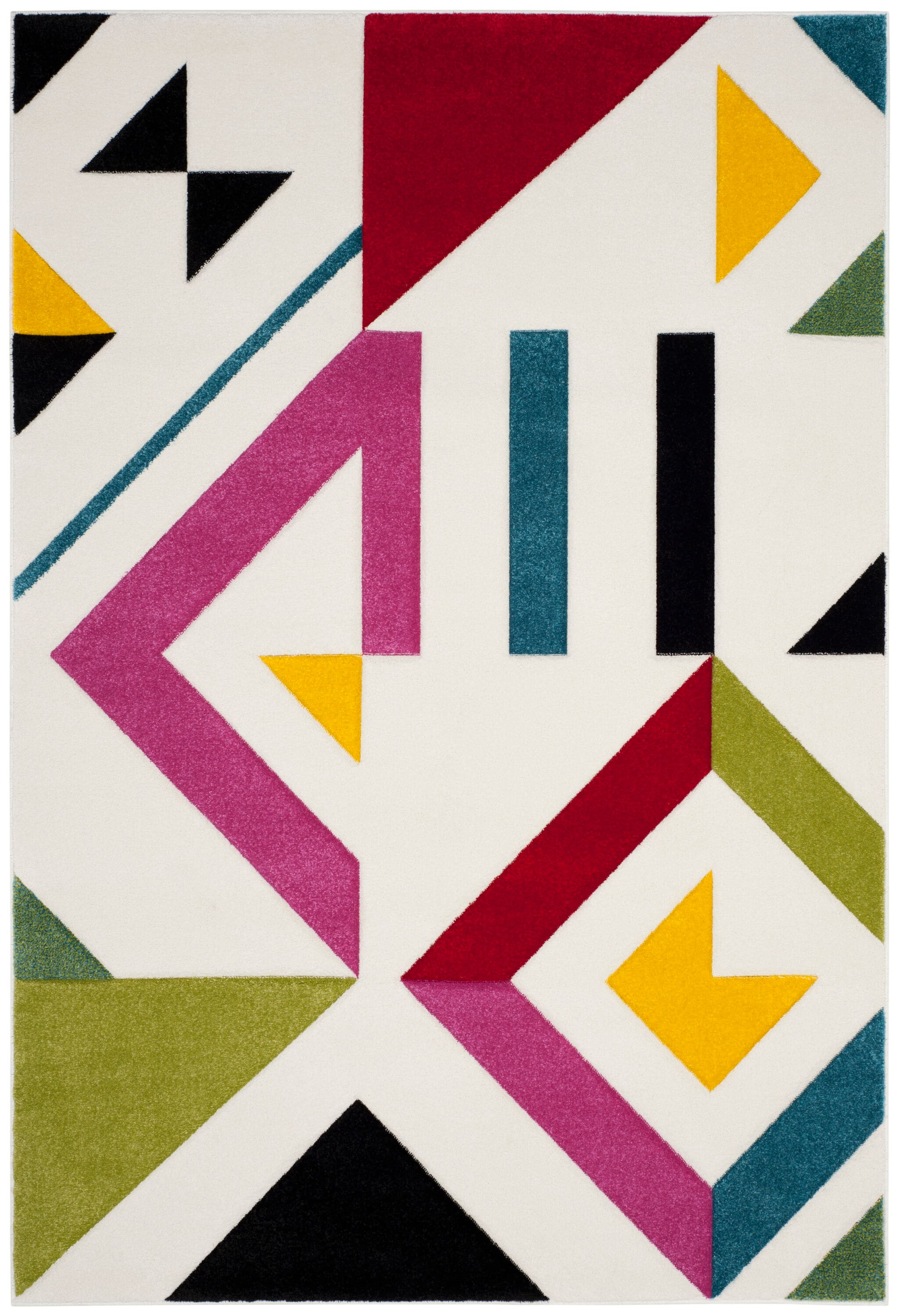 Ivory and Multicolor Geometric 4' x 6' Synthetic Area Rug
