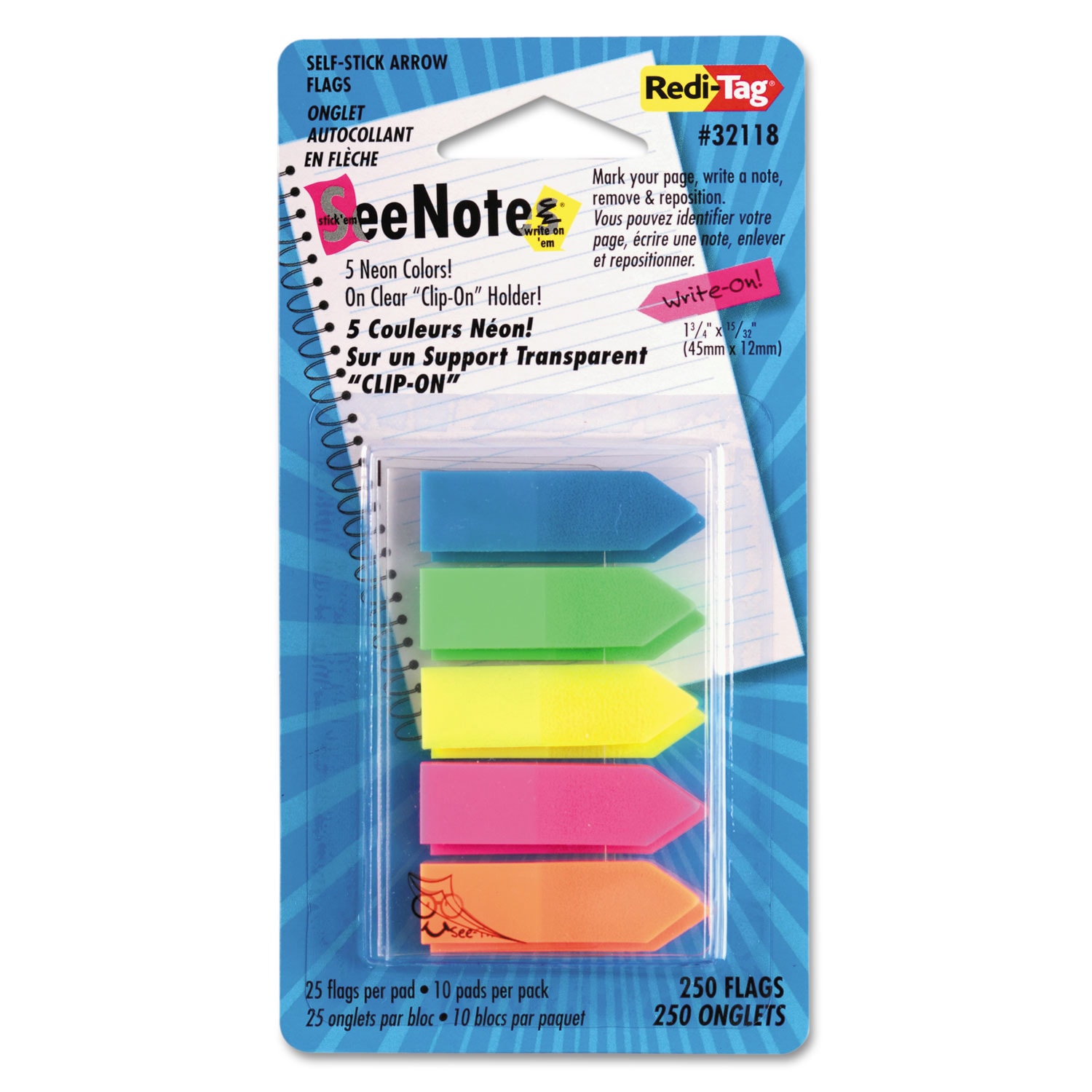 Redi-Tag REMOVE - Seenotes Transparent-Film Arrow Page Flags Assorted Colors 50 pad 5 Pads