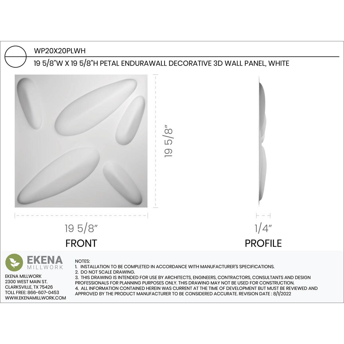 Ekena Millwork WP20X20PLWH-CASE-50 Wall-Panels - View #2