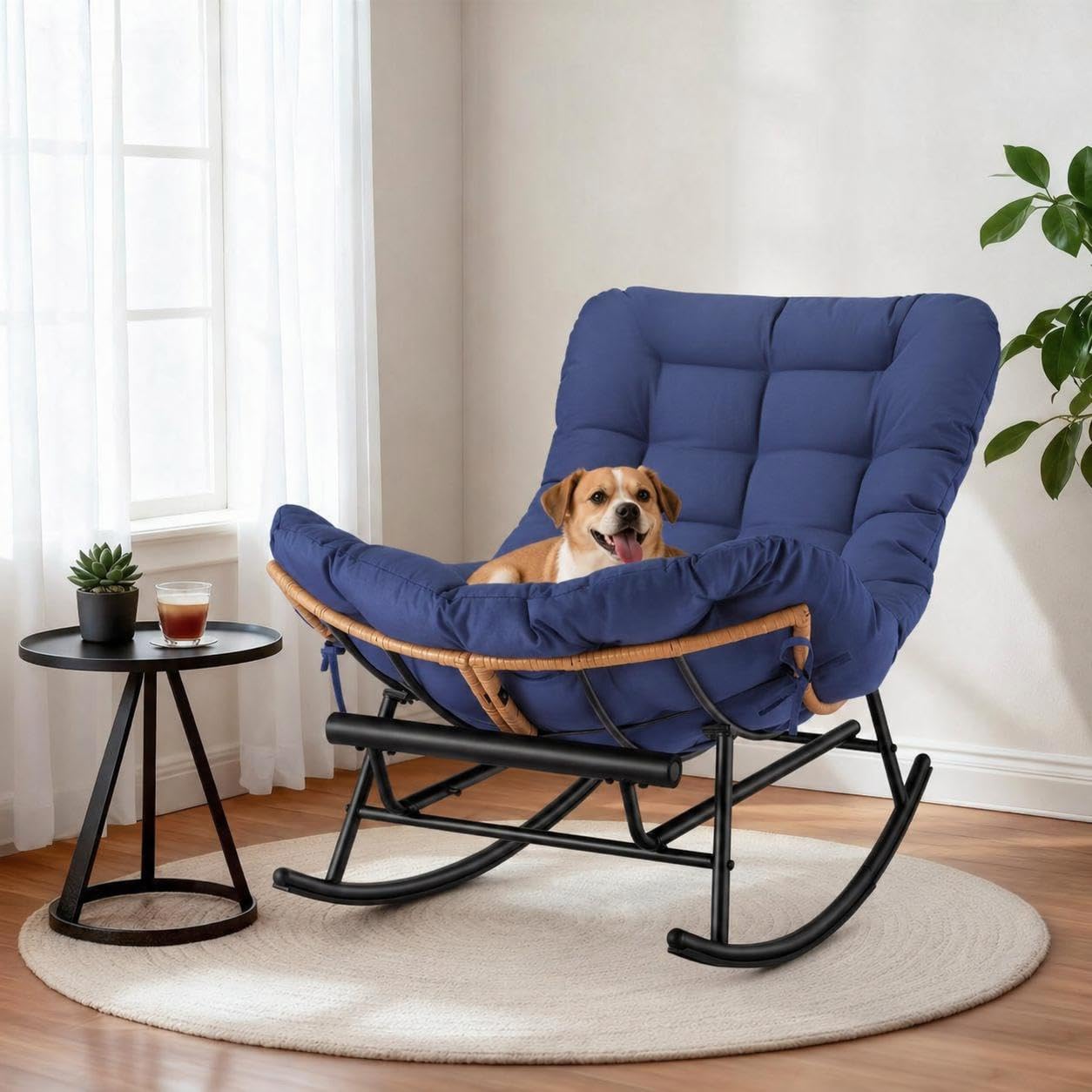 Garvee Rocking Chair Outdoor Rattan Blue Steel Frame Rocking Chair with ...