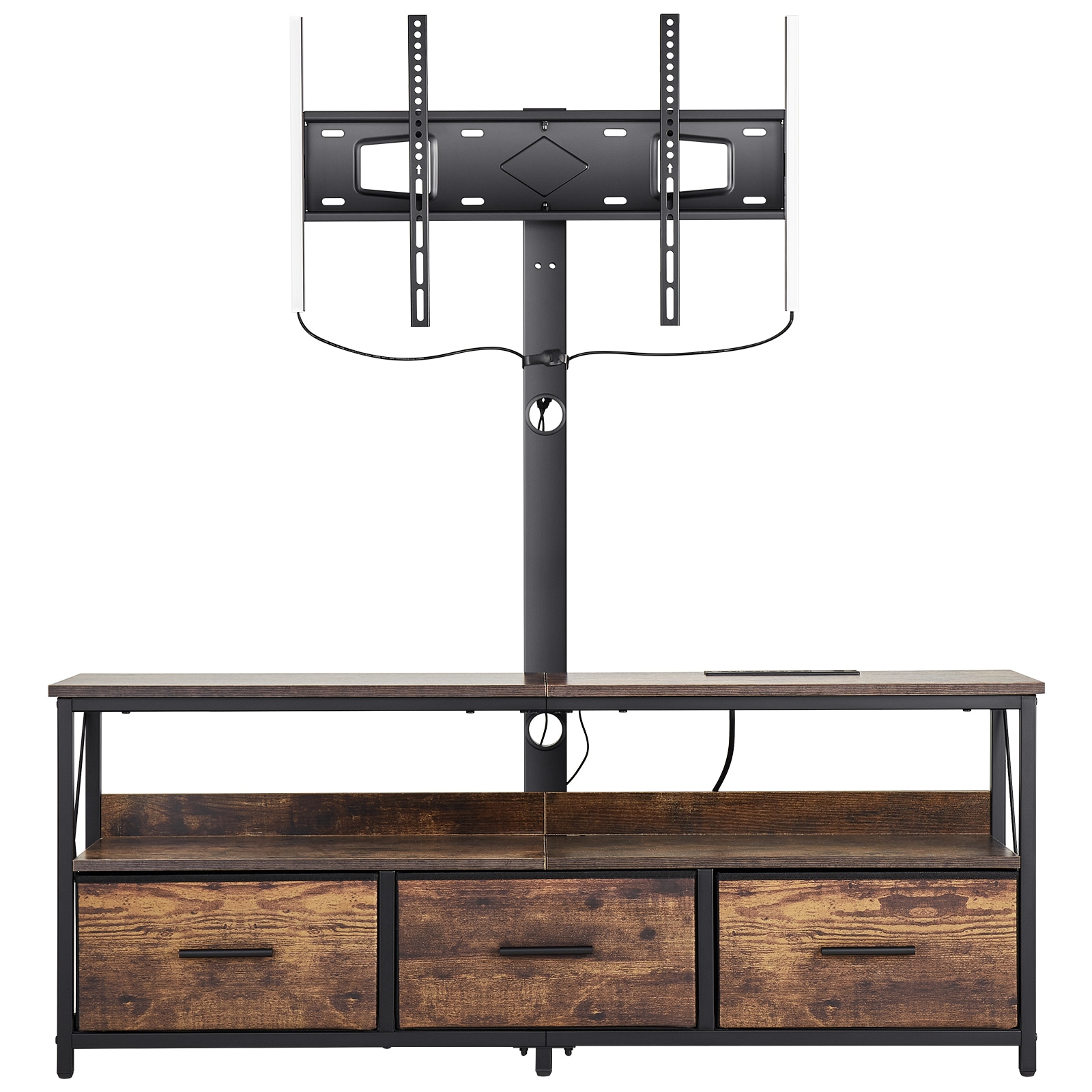 VEVOR 52in TV Stand with Mount for up to 75 in TVs  Entertainment Center with Power Outlet and LED Lights  Height Adjustable TV Console with Mount with 3 Drawers for Bedroom  Living Room  Brown