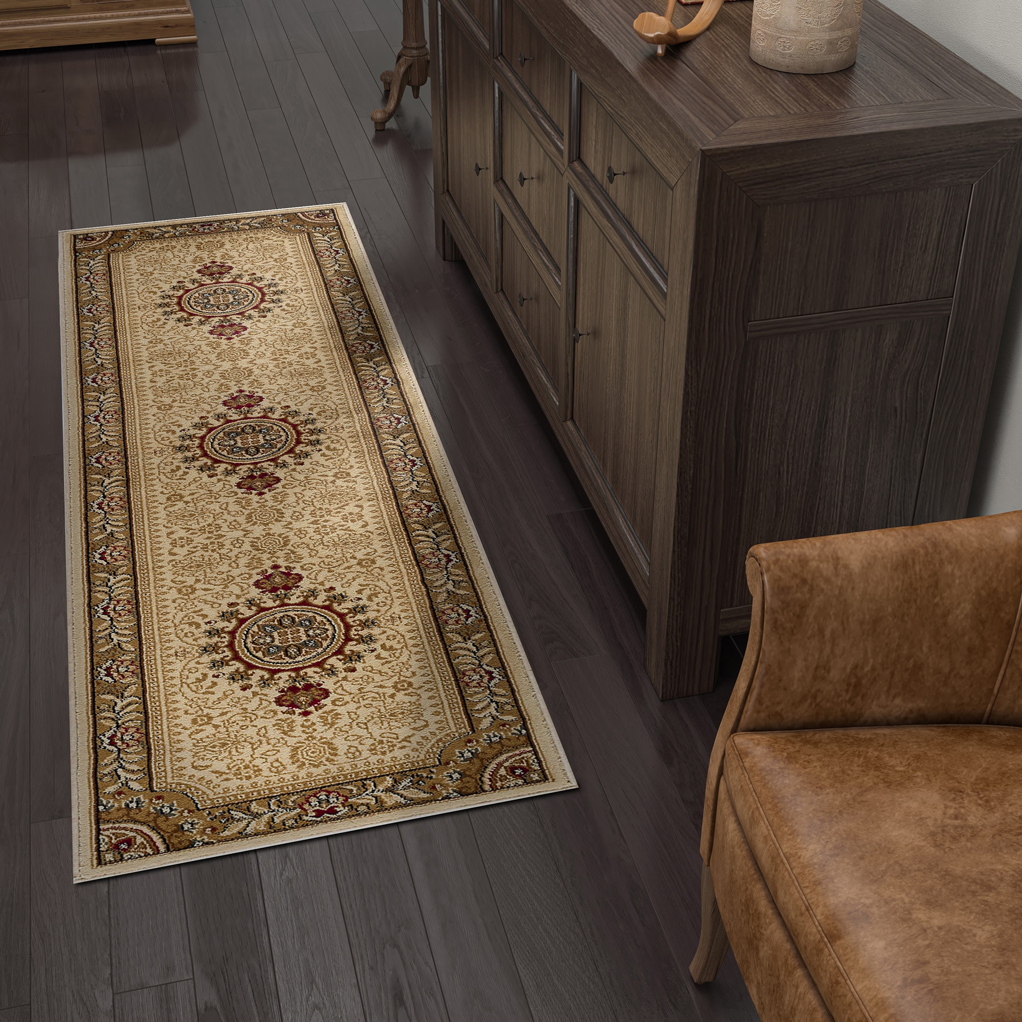 Tayse SNS4672 2X10 Sensation 2 x 10 (ft) Loomed Polypropylene Beige/Ivory Rectangular Indoor Floral/Botanical Oriental Runner rug